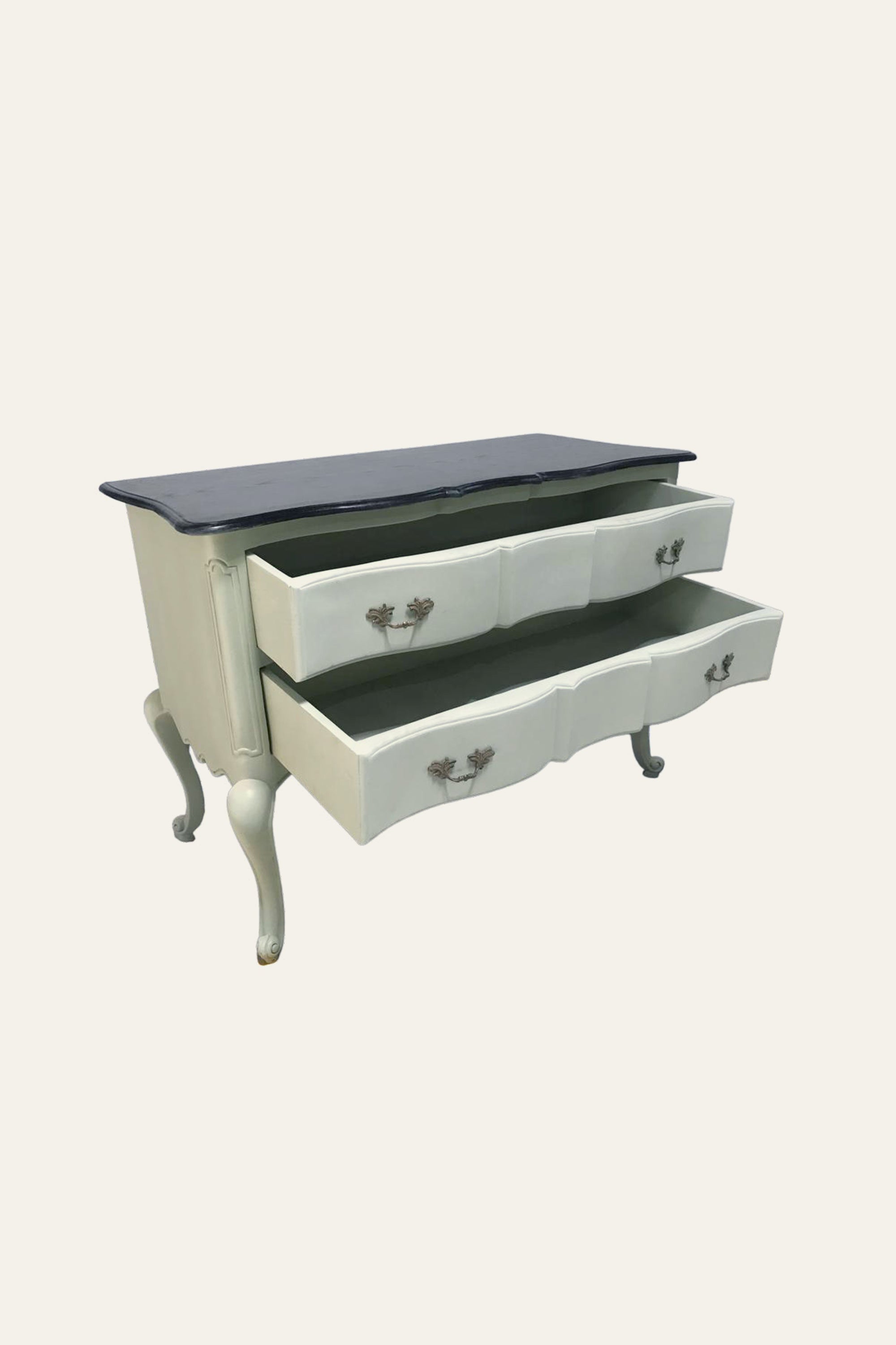 White French Provincial 2-Drawer Chest of Drawers with Black Top