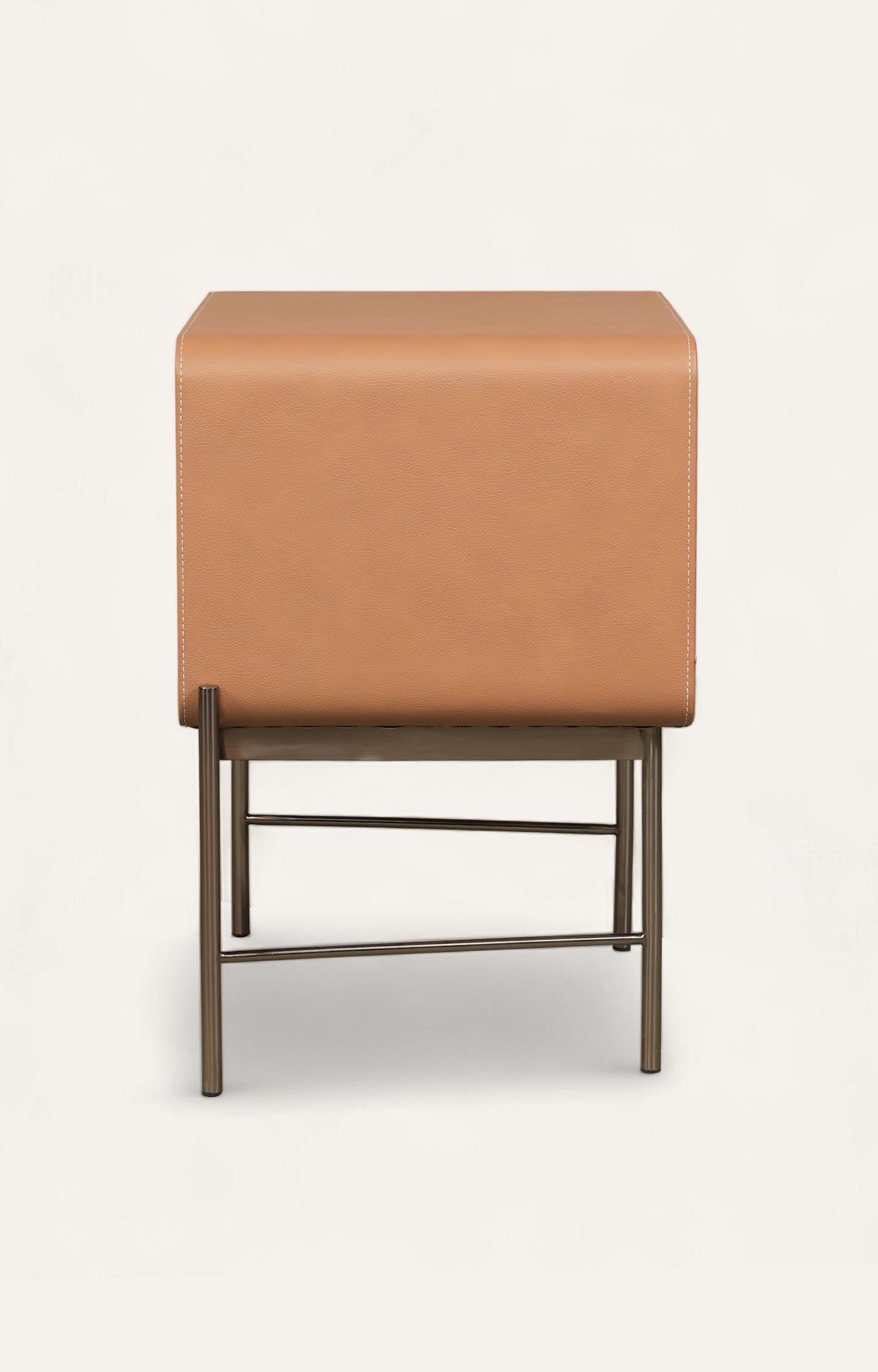 Contemporary Leather-Wrapped Nightstand with Metal Base