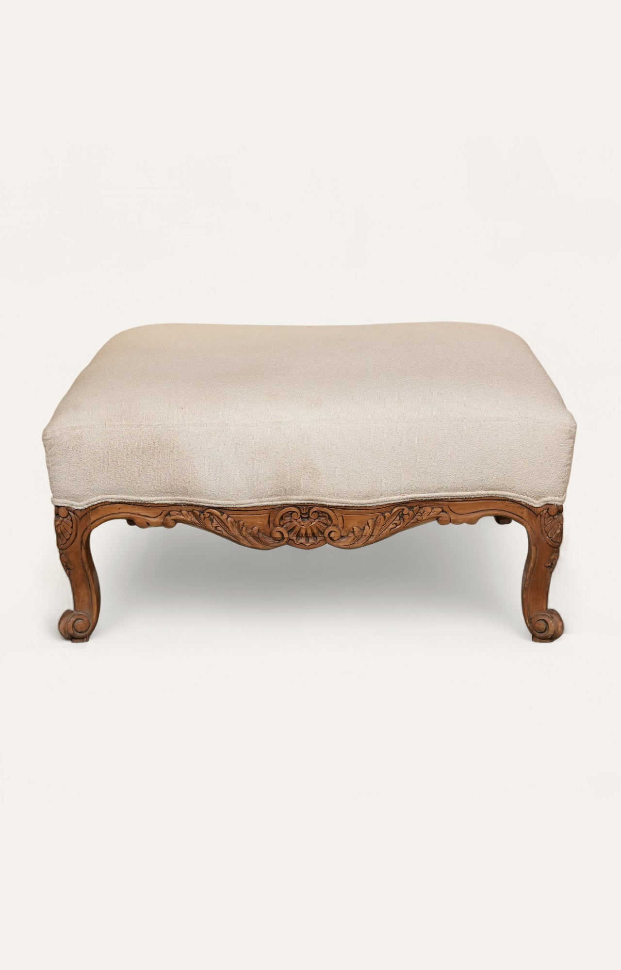 Antique-Style Ottoman with Carved Wooden Base
