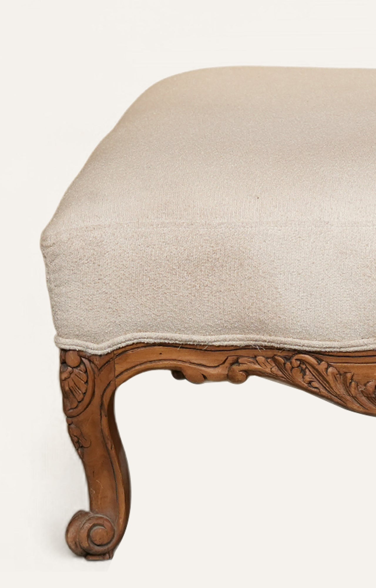 Antique-Style Ottoman with Carved Wooden Base