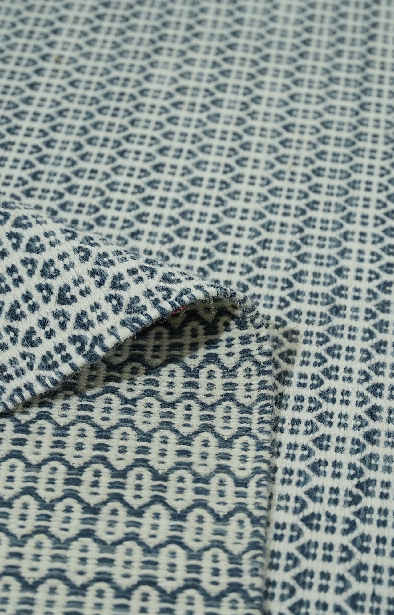 Blue & Ivory Textured Pattern Flatweave Rug