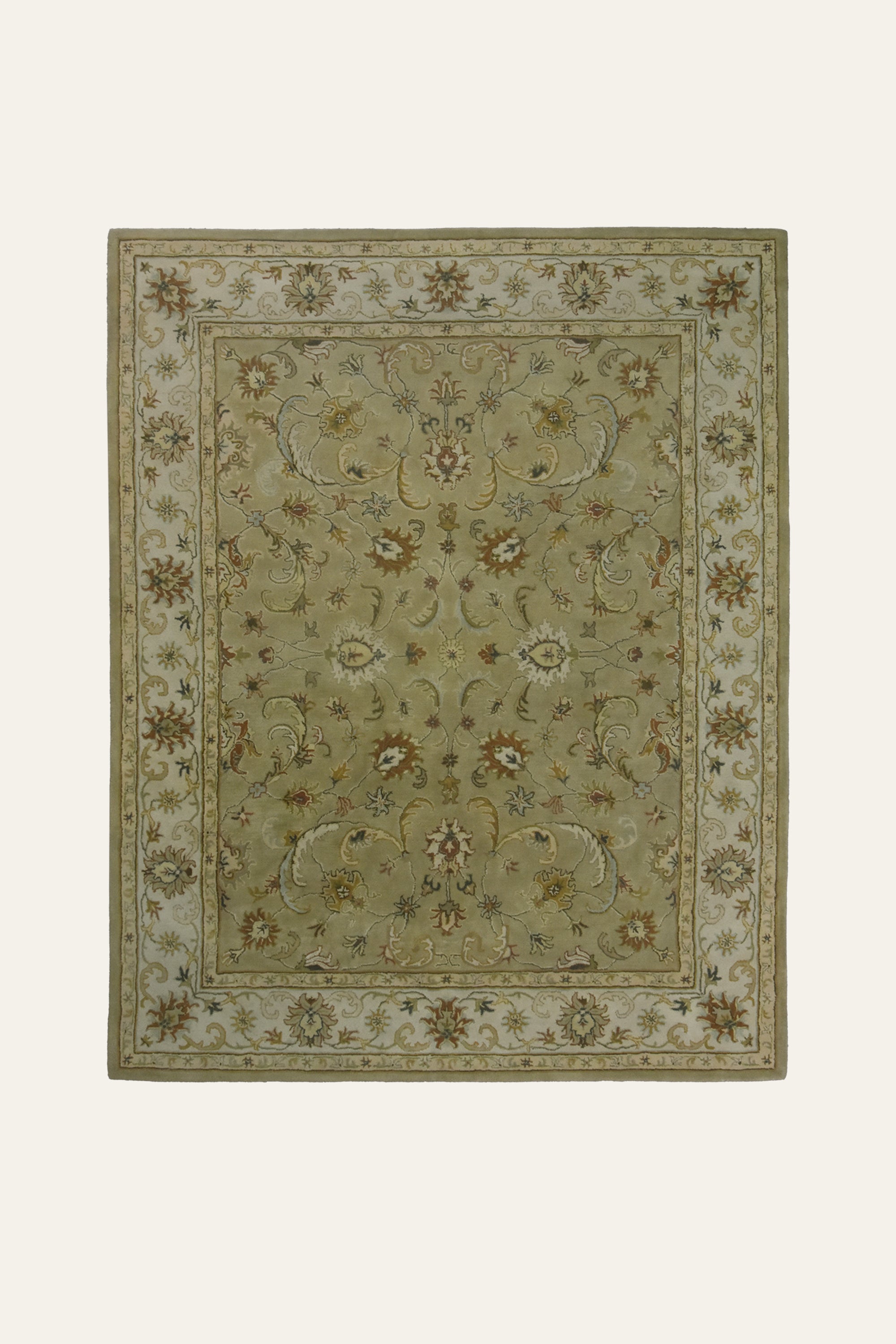8x10 Ft. Sage Beige Floral Wool Area Carpet for Living Room