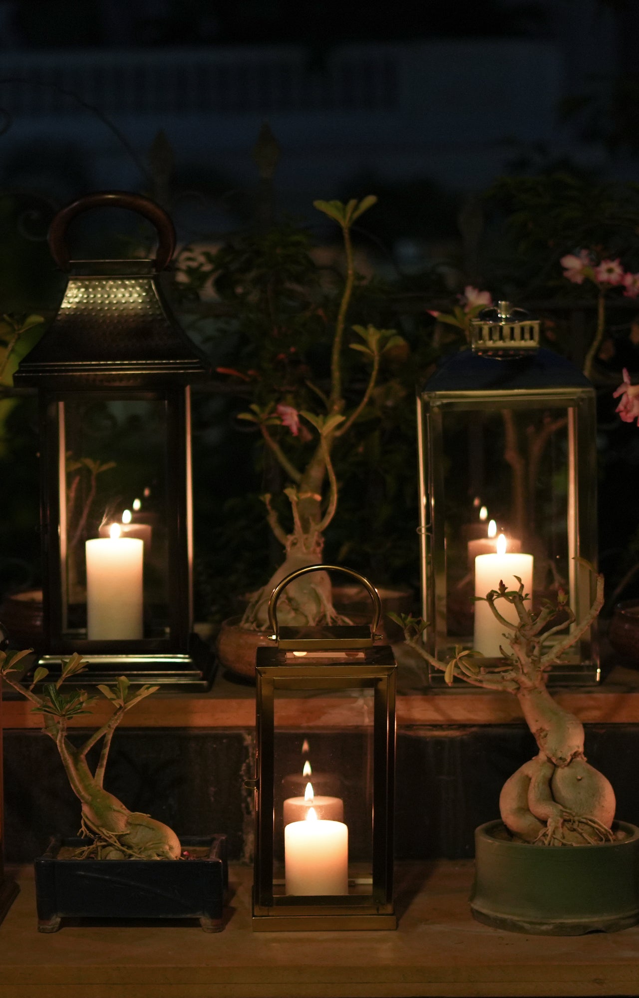 Tall Glass Lantern Light with Stainless Steel Frame