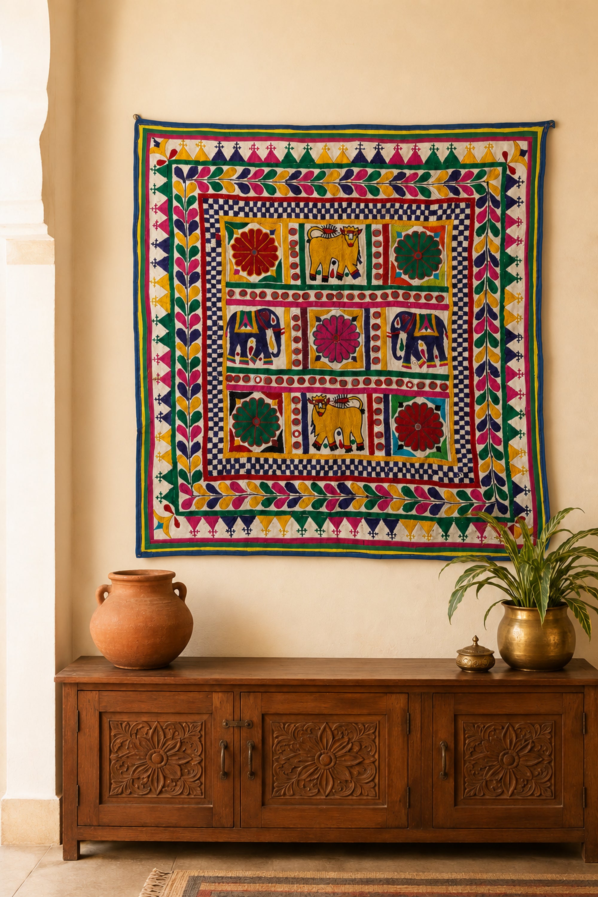 Elephant Patchwork Gujarati Embroidery Wall Decor