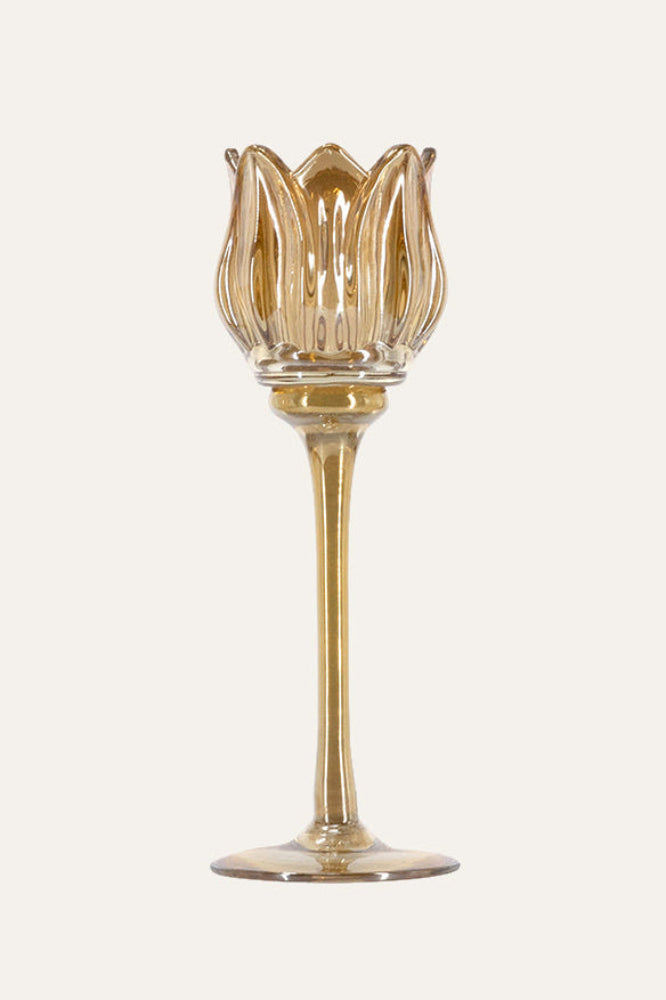 Amber tulip glass candle holder