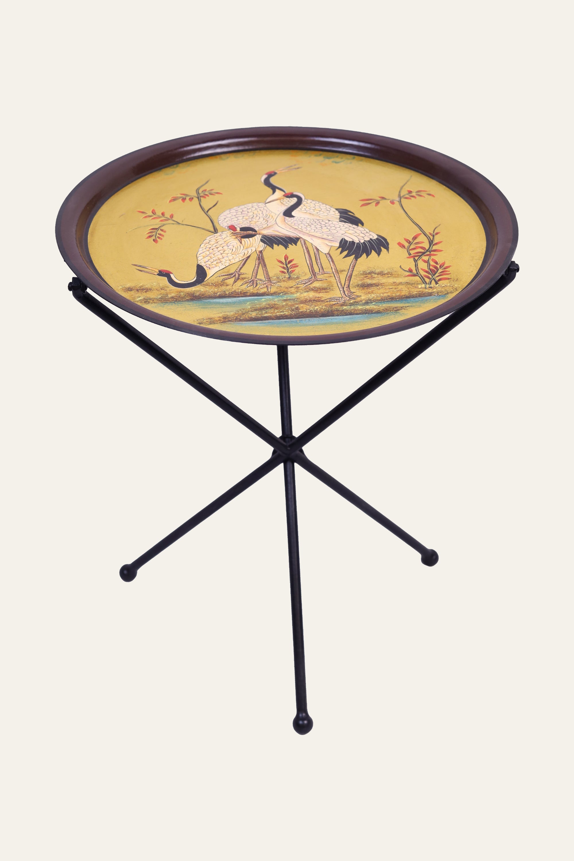 Round Metal Swan Motif Side Table with Folding Black Base