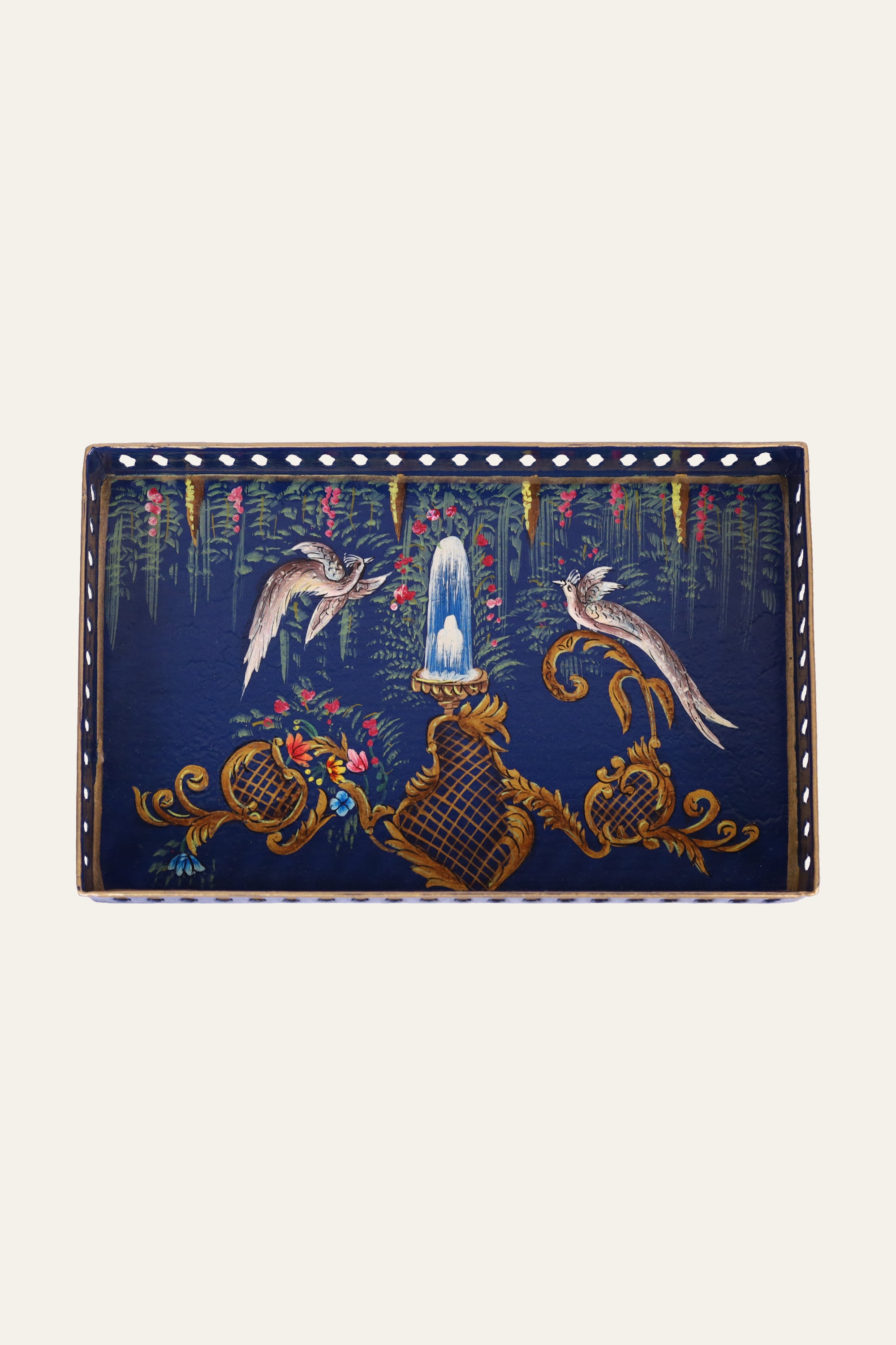 Rectangular Hand-painted Chinoiserie Metal Tray