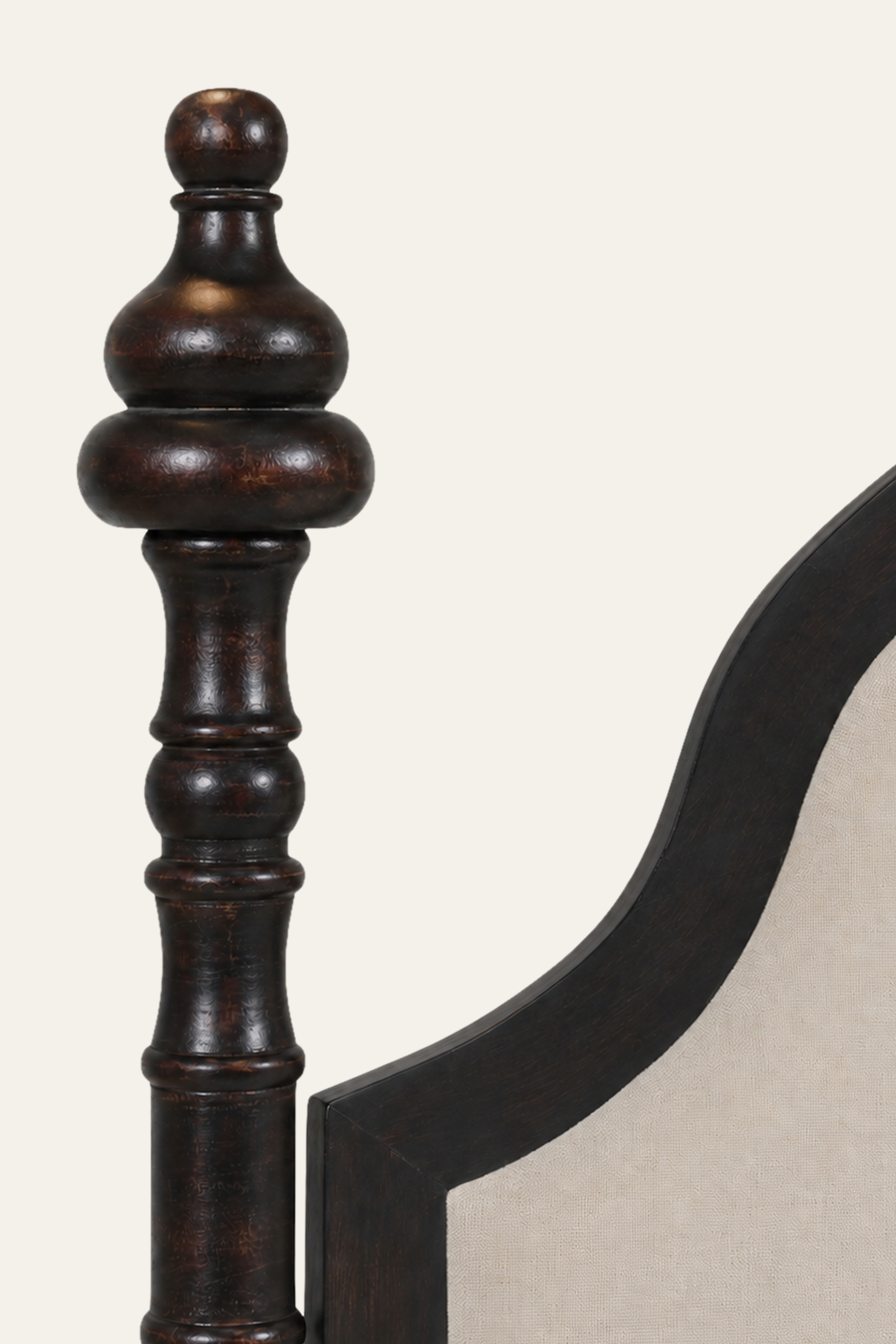 Black Four-Poster Bed with Upholstered Headboard