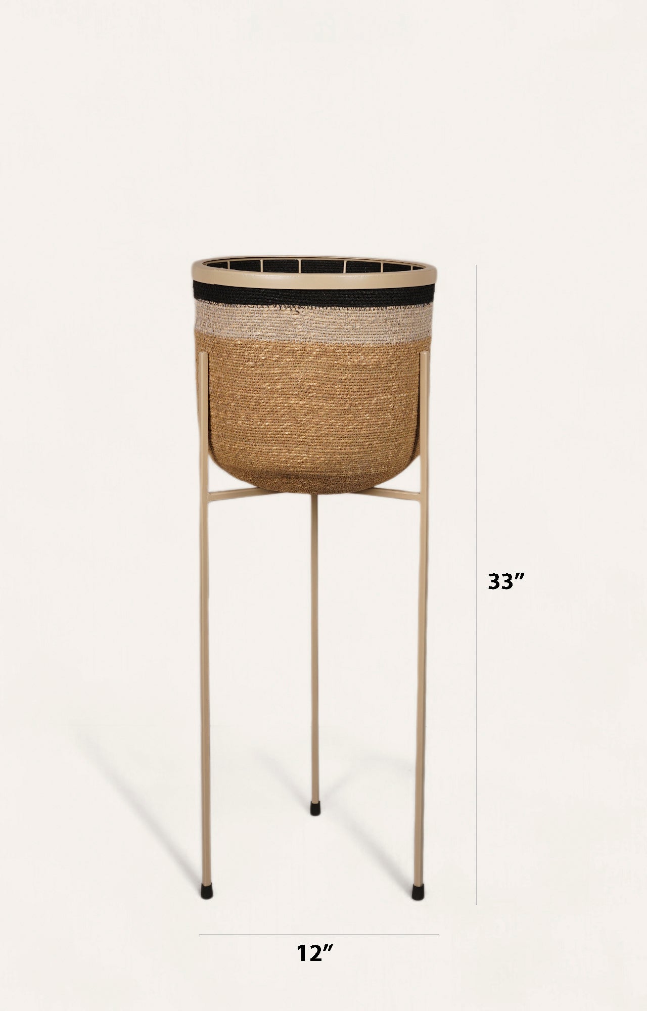 Tall Seagrass Planter with Iron Stand – Black