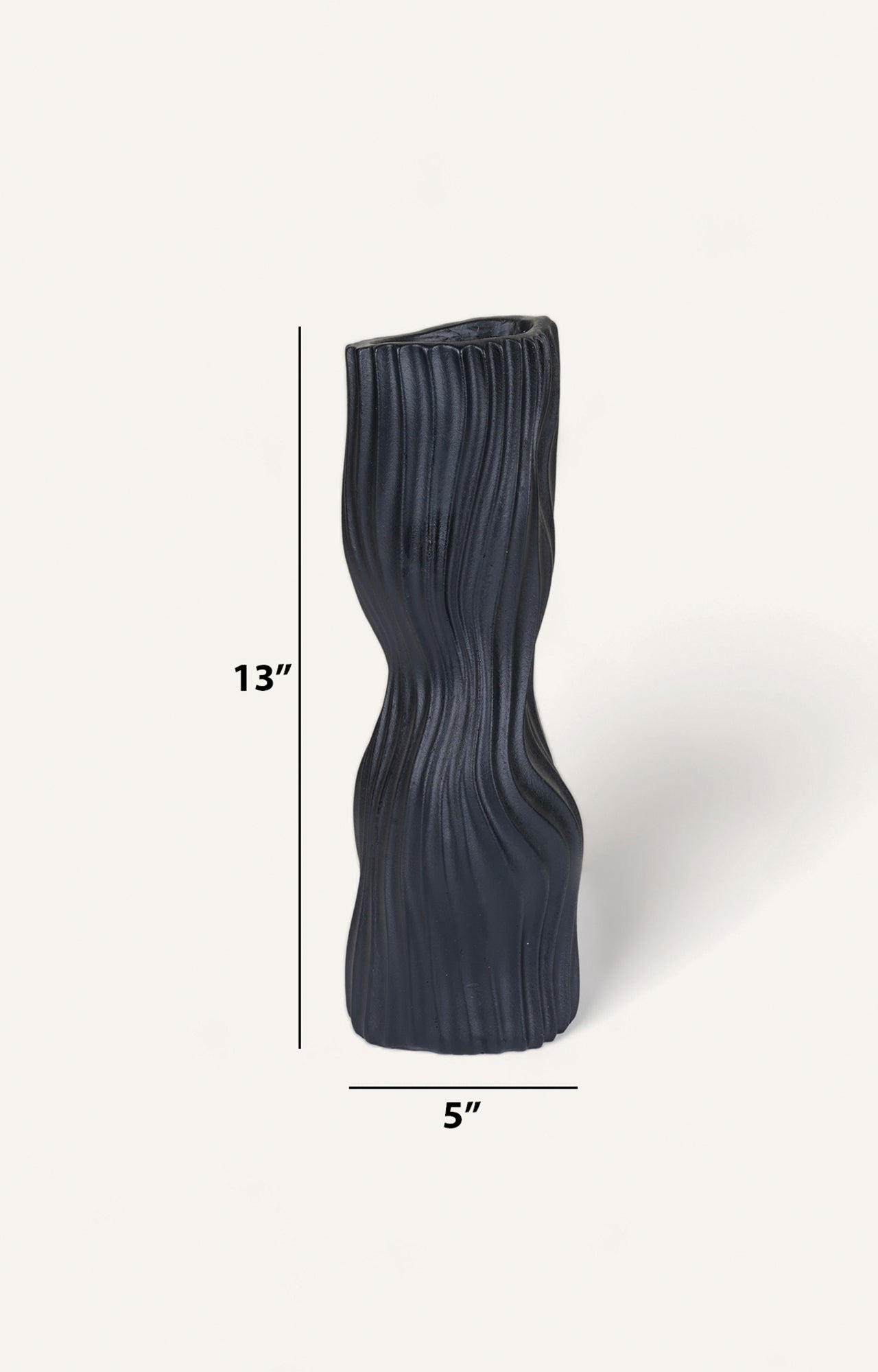Black Ceramic Vase with Organic twisted Rim_size
