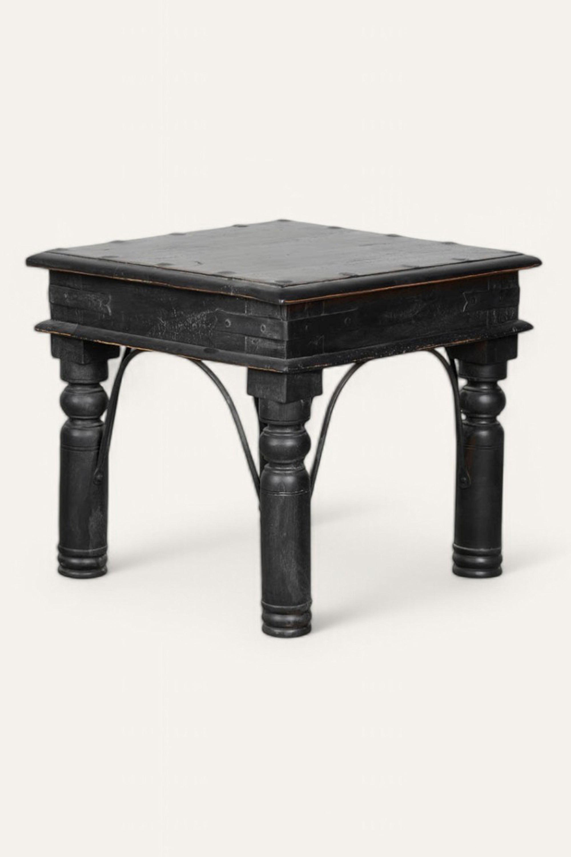 Black Wooden Side Table with Metal Accents