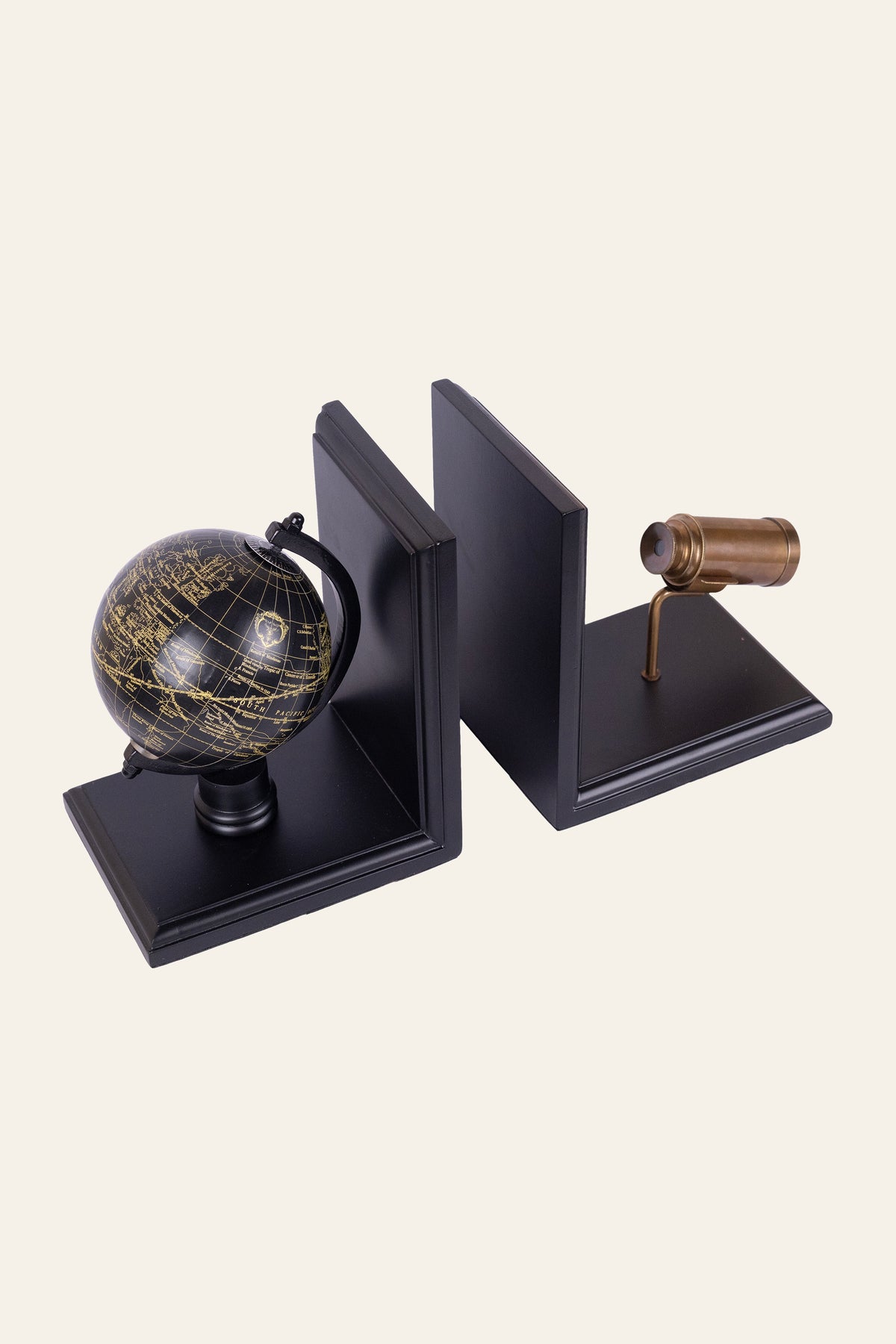 Black and gold globe bookends