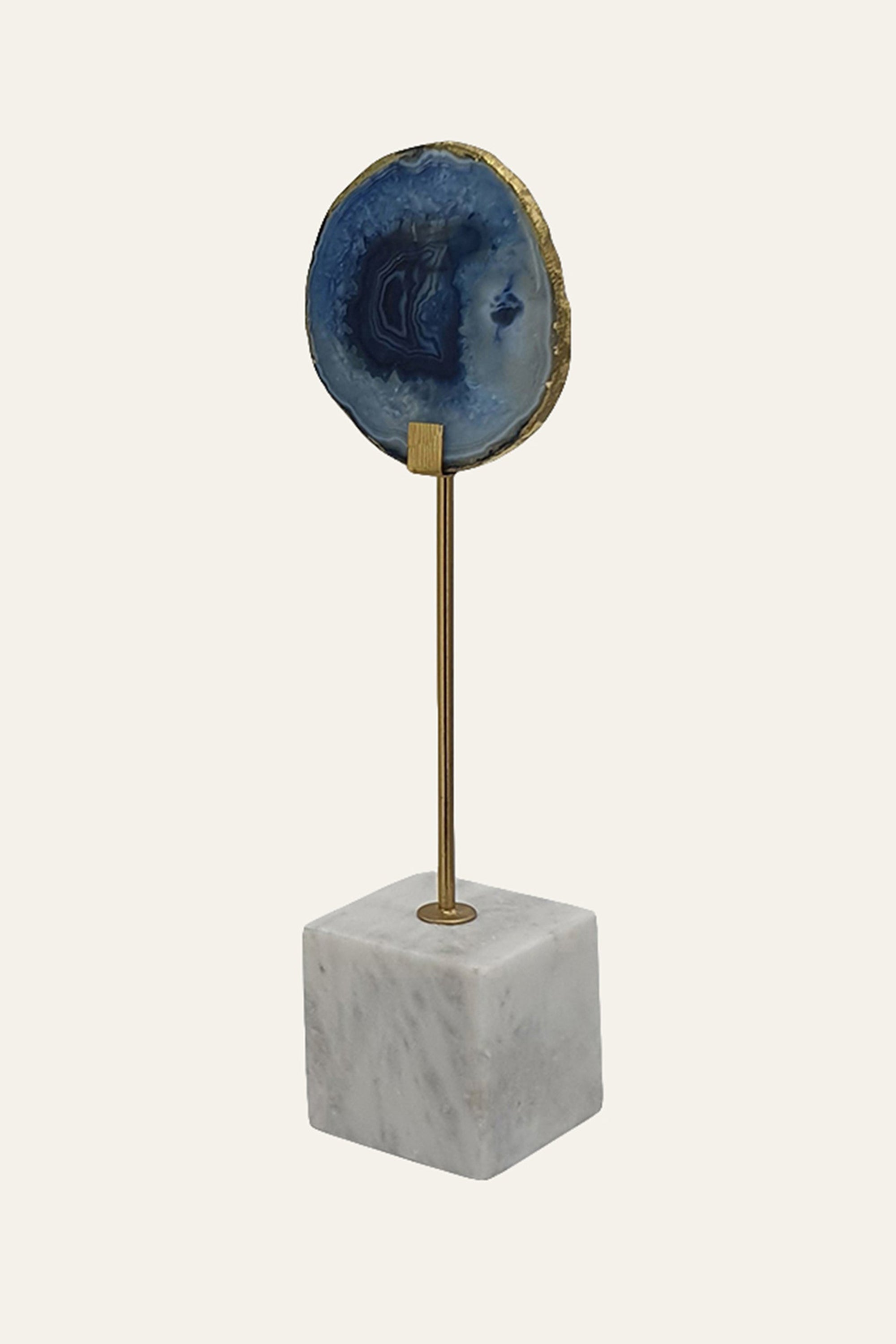 Blue Agate Slice Sculpture on Marble Base – Small