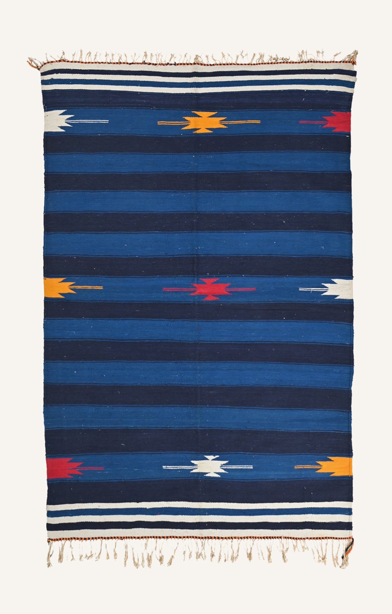 Blue Cotton Fringed Durrie