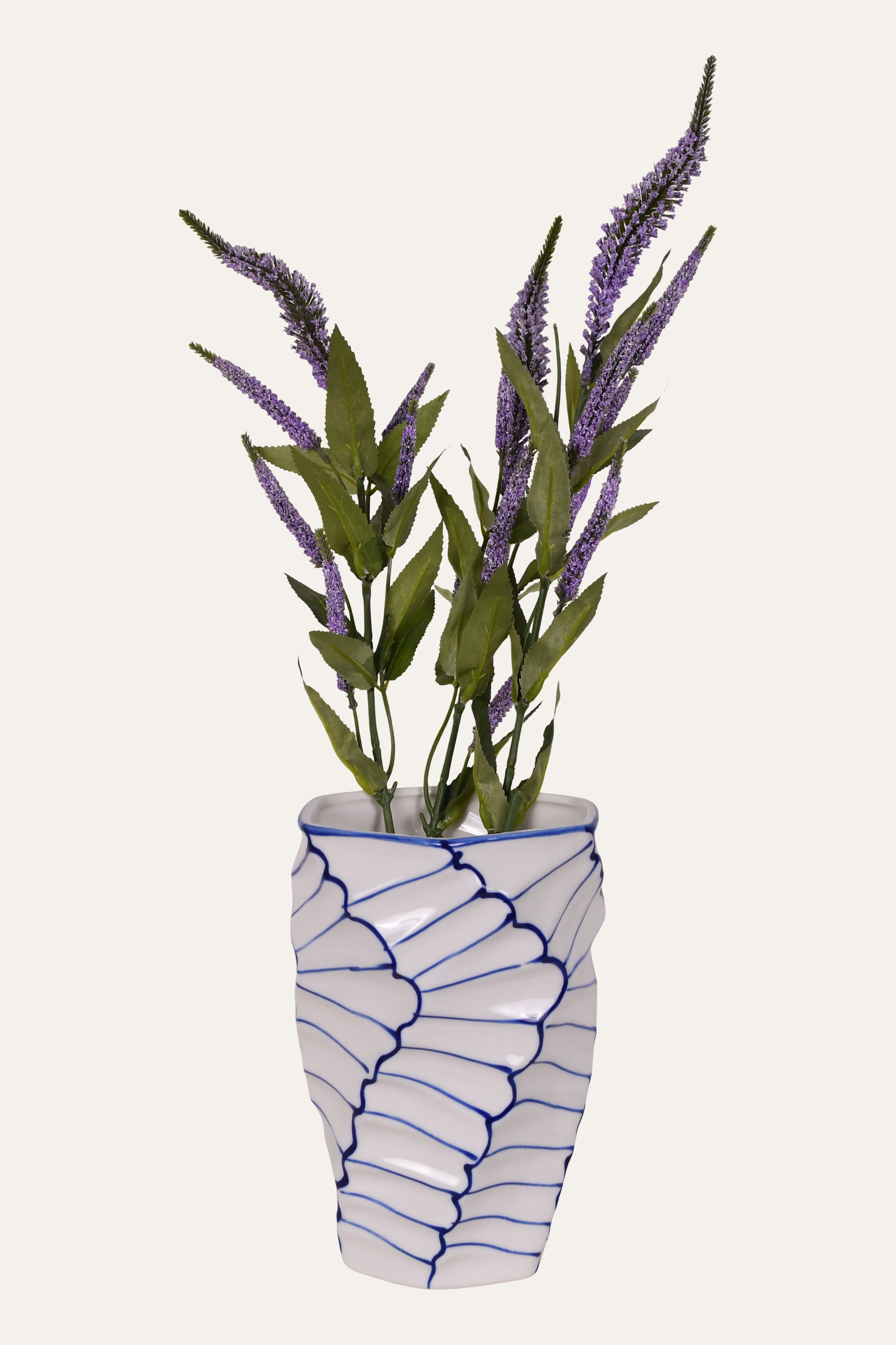 Blue Line Pattern Ceramic Vase