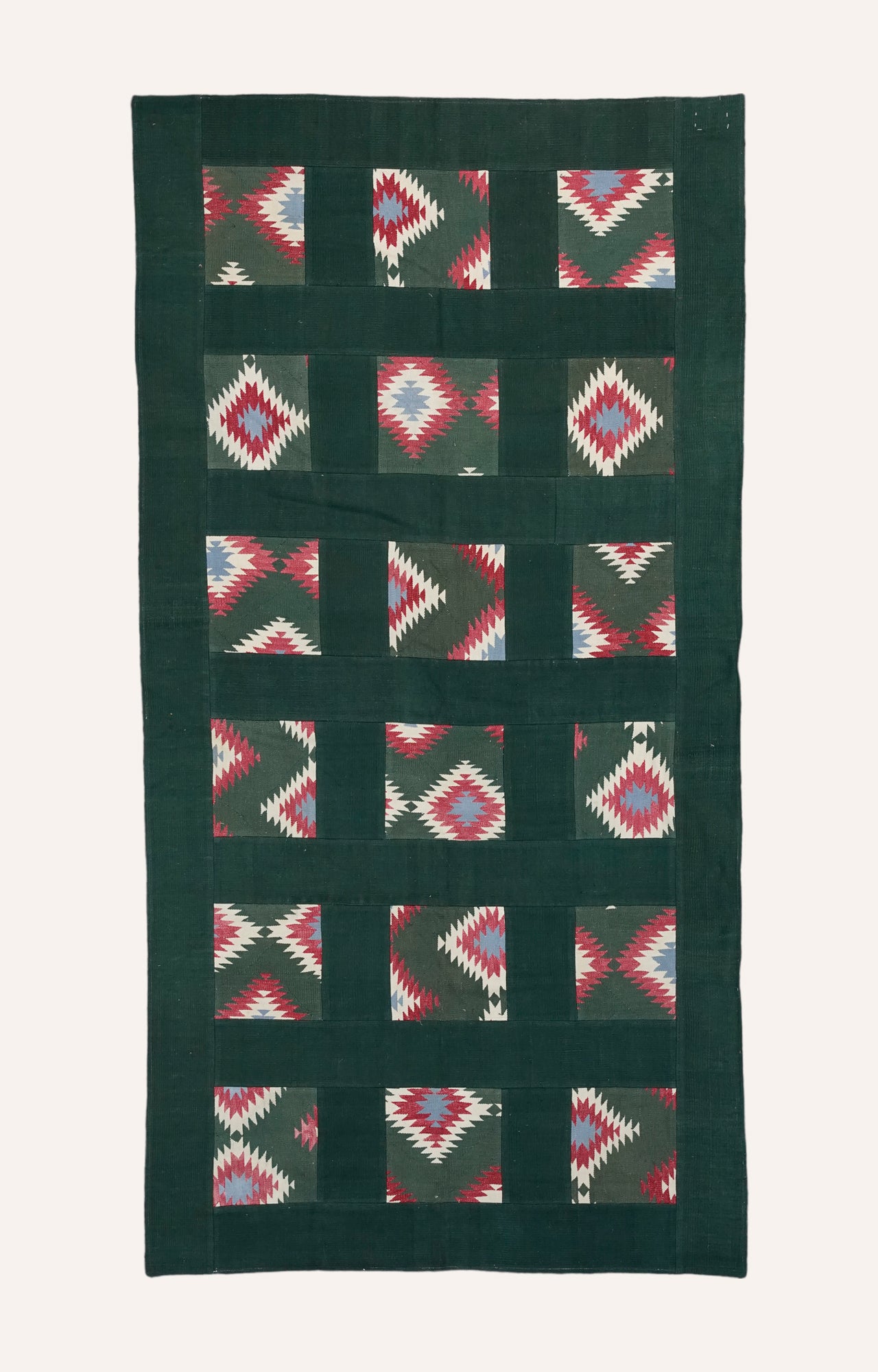 Bottle Green Patchwork Cotton Rug