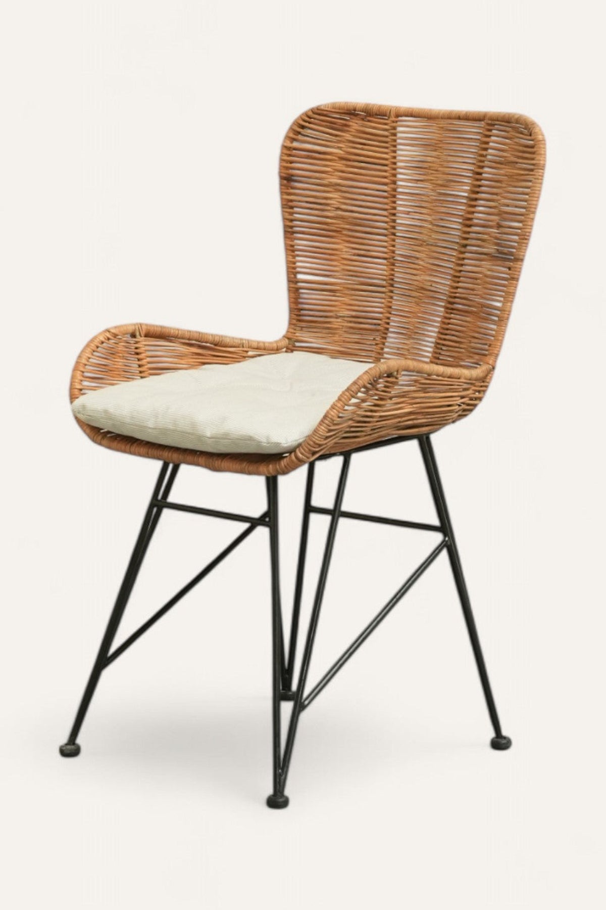 Brown Woven Rattan Study Chair with Metal Legs