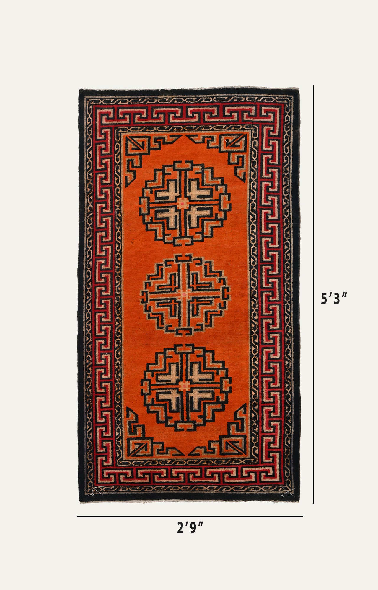 Hand-Knotted Carpet with Round Geometric Pattern