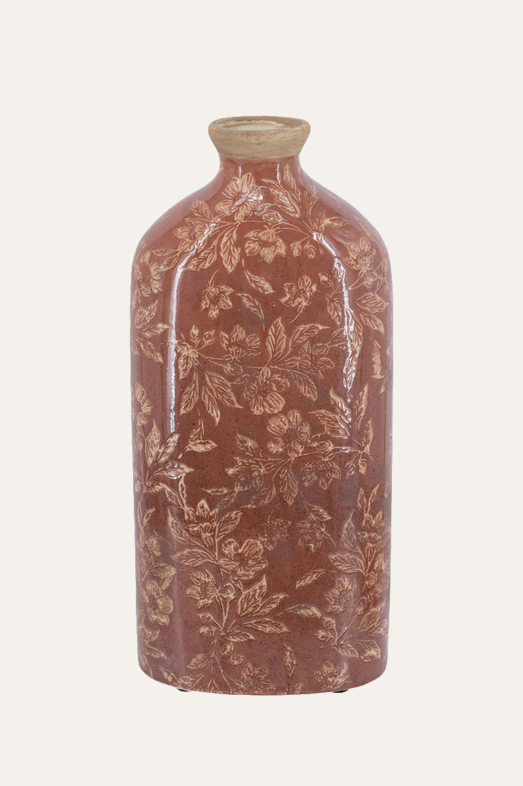 Decorative Terracotta Vase with Floral Detailing