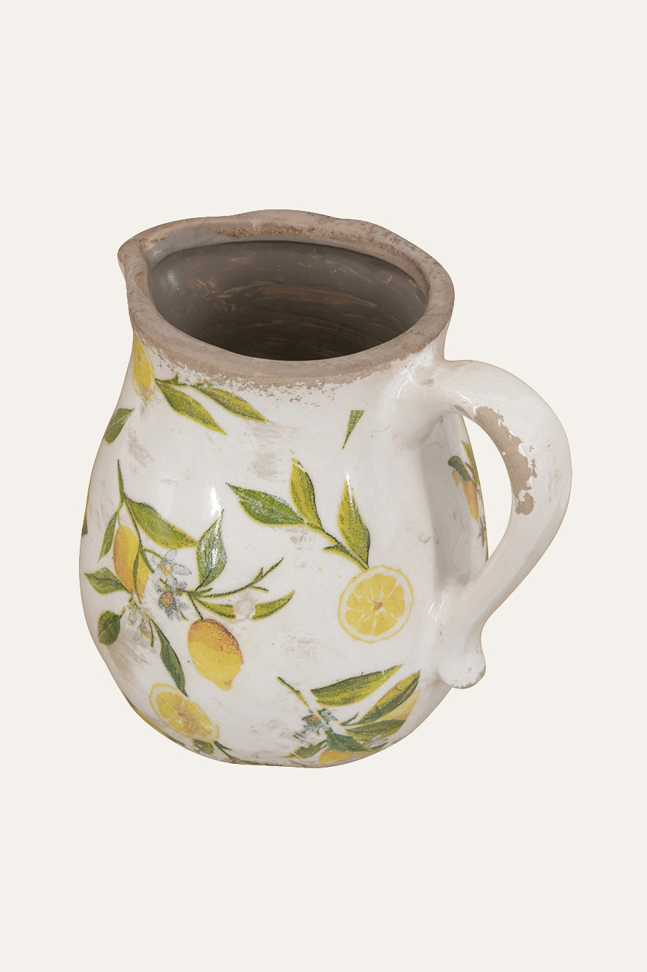 Ceramic Pitcher Vase with Handle Floral Design