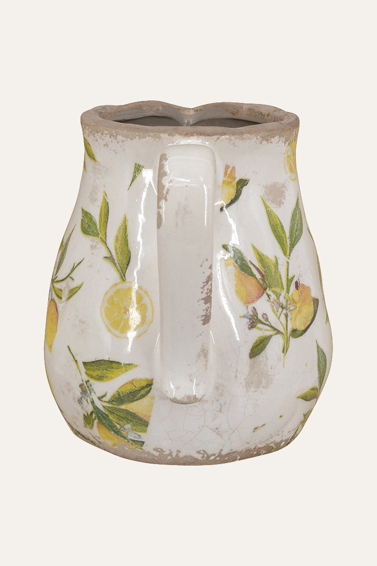 Ceramic Pitcher Vase with Handle Floral Design