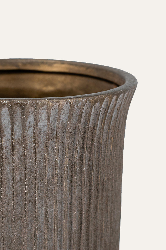 Tall Ribbed Vase with Pedestal Base Rustic Décor