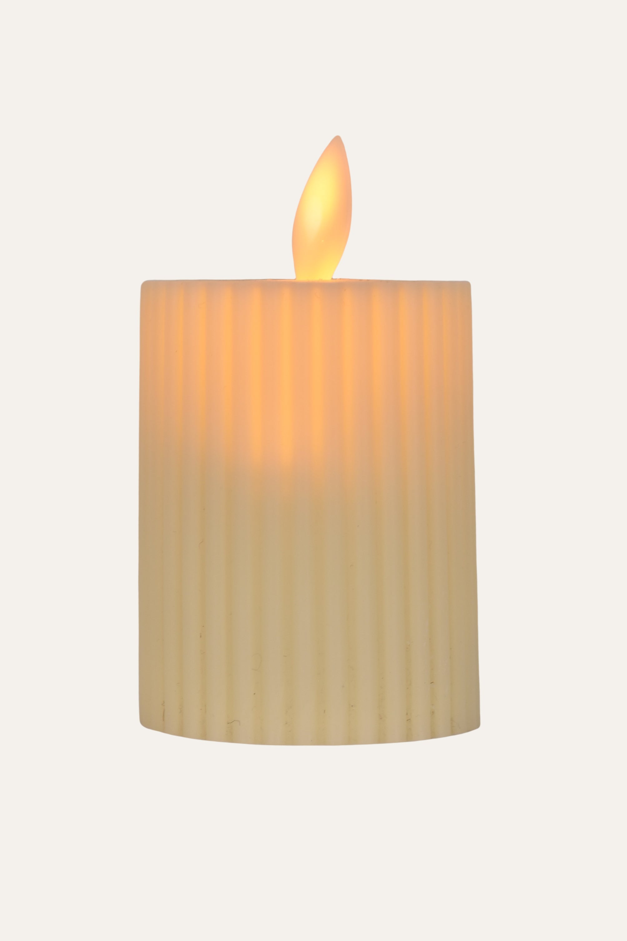 Flameless candle with a ribbed texture