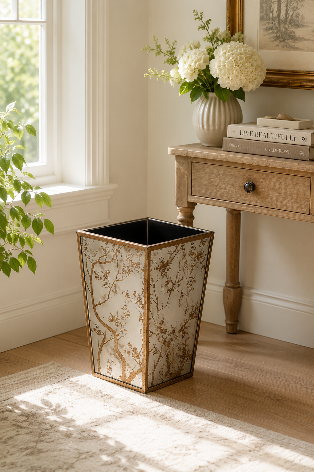 Etched Branch Paper Waste Bin