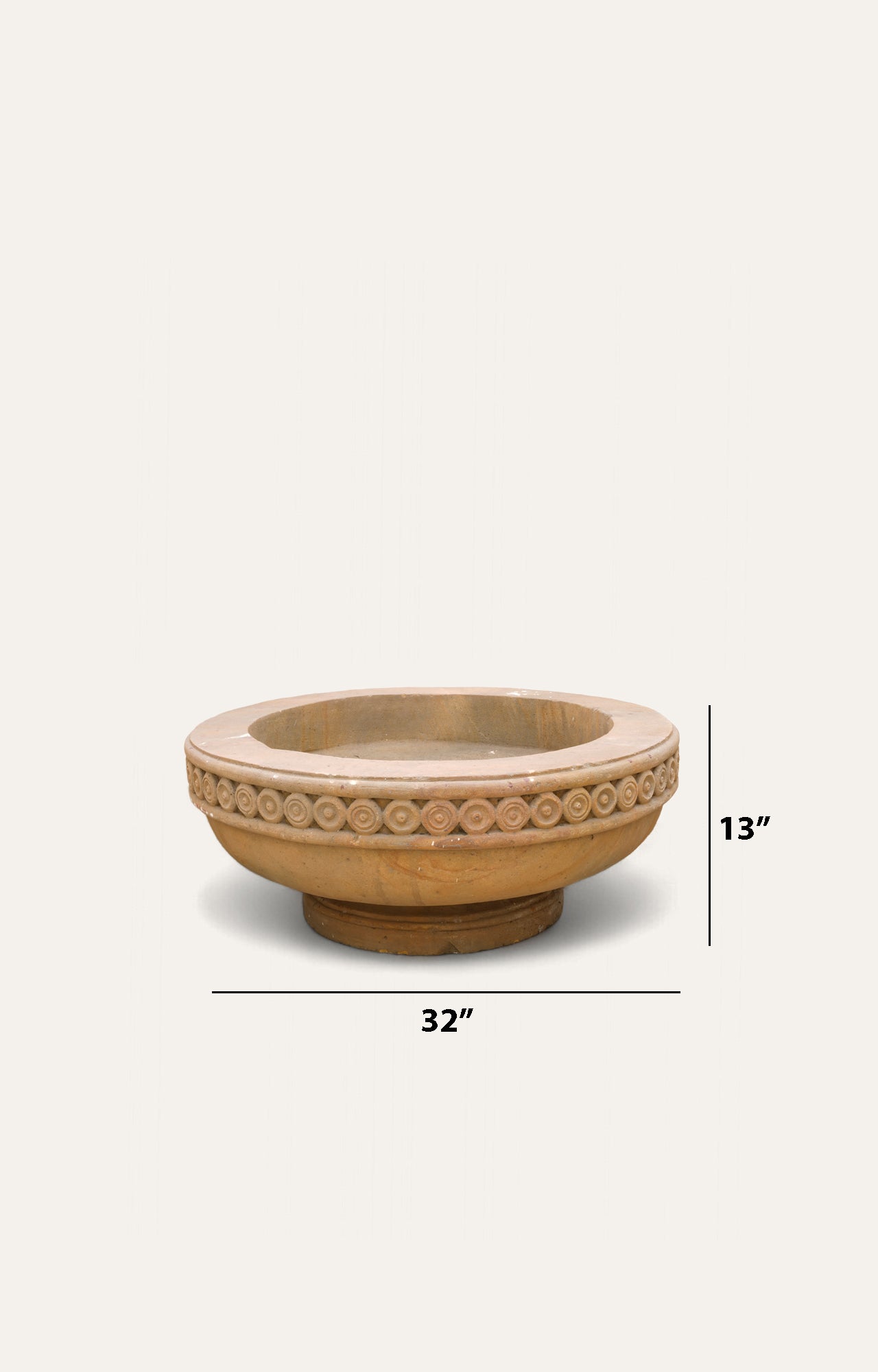 Carved Stone Shallow Bowl Garden Planter_size