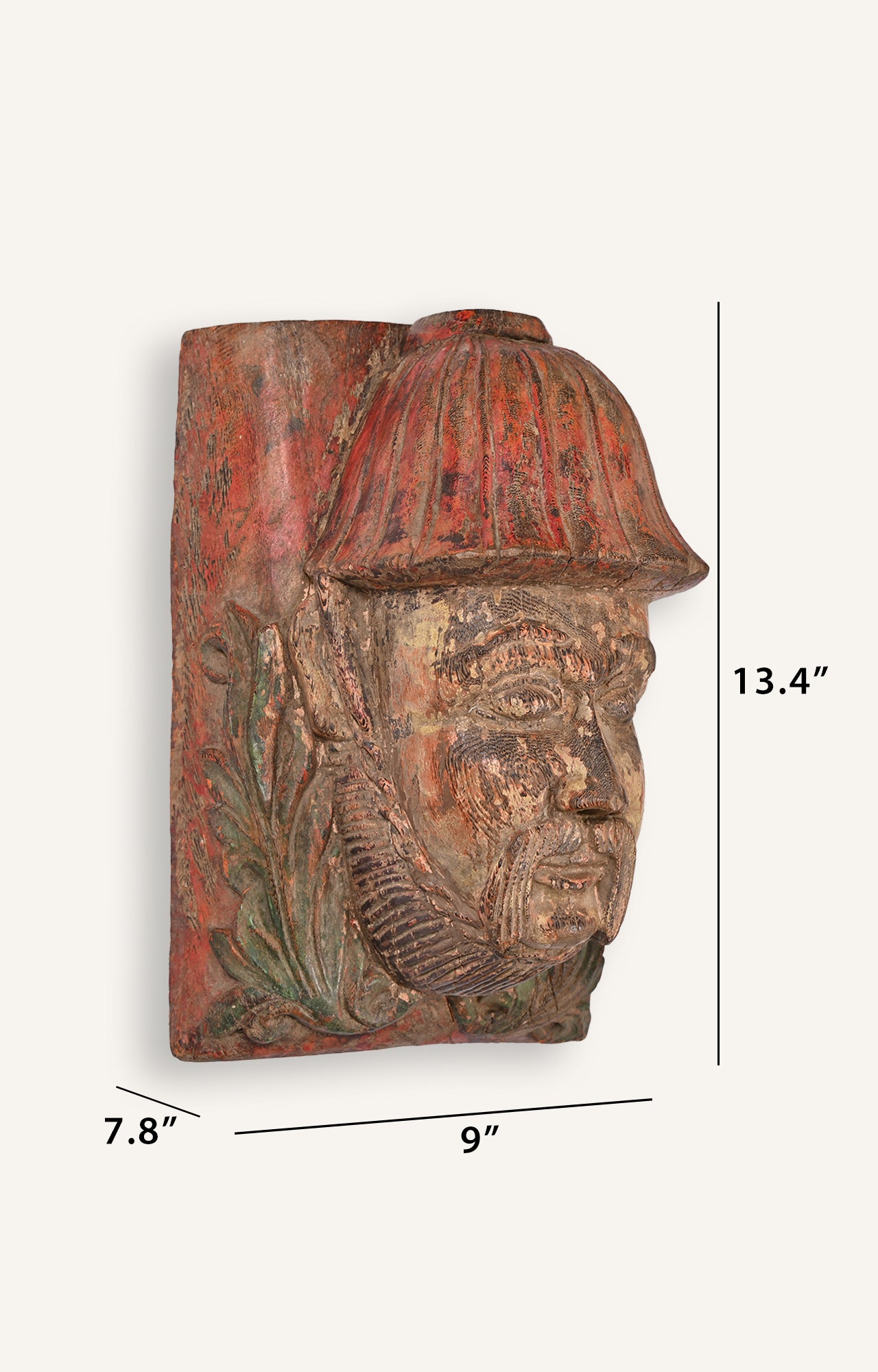 Carved Wooden Chinese man Mask_size