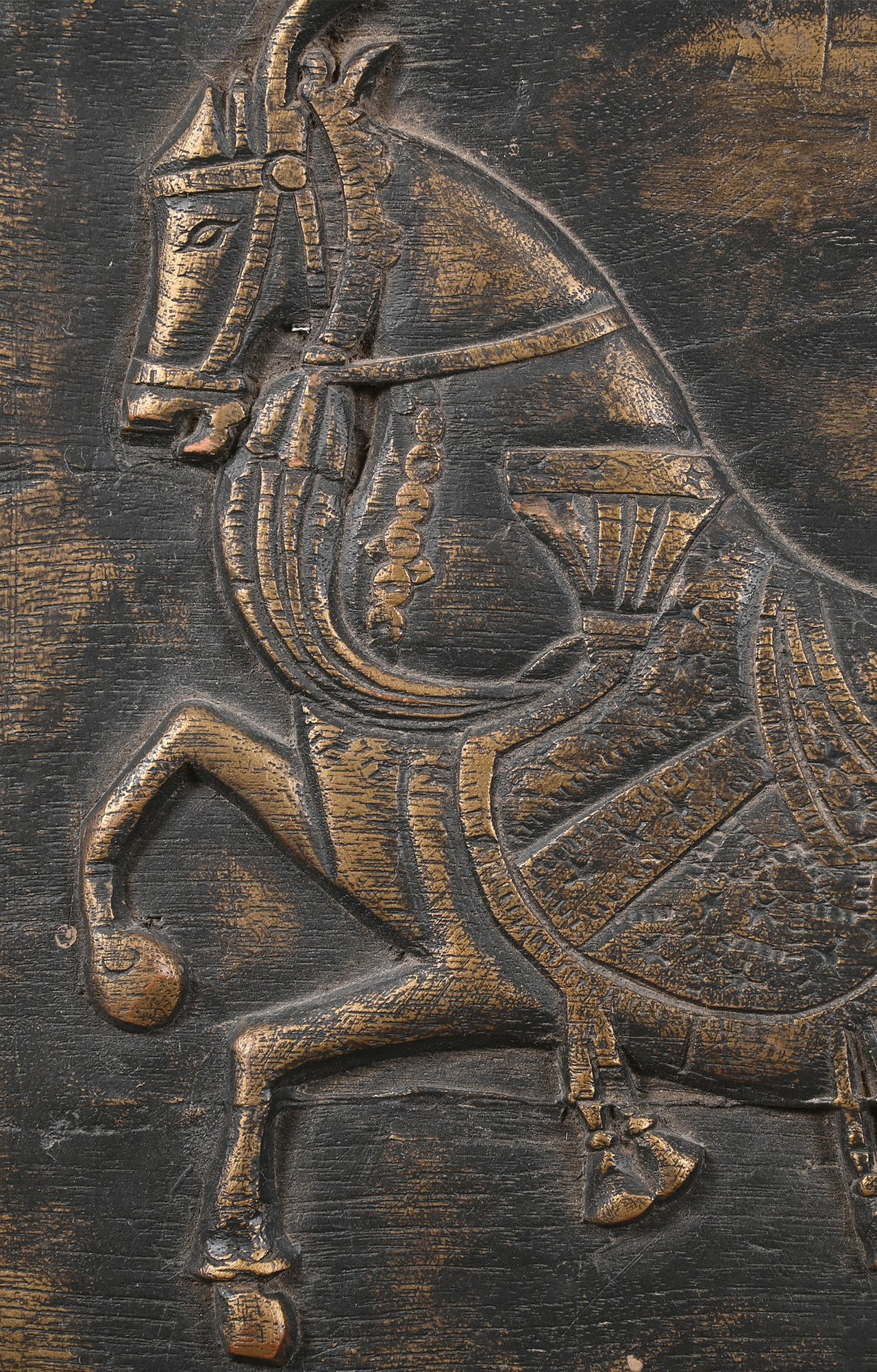 Carved Wooden Panel of Horse in Motion_detailed