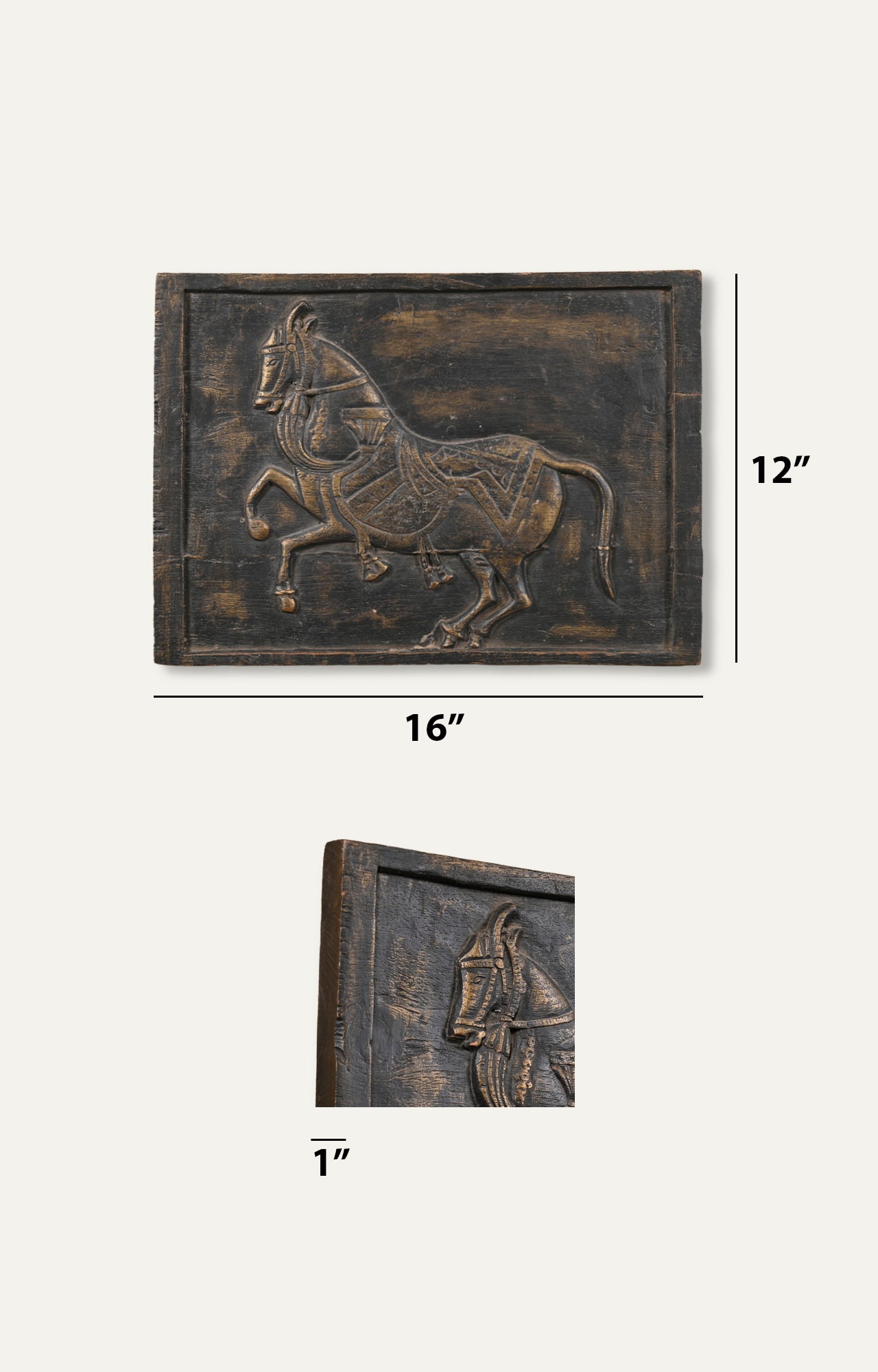 Carved Wooden Panel of Horse in Motion_size