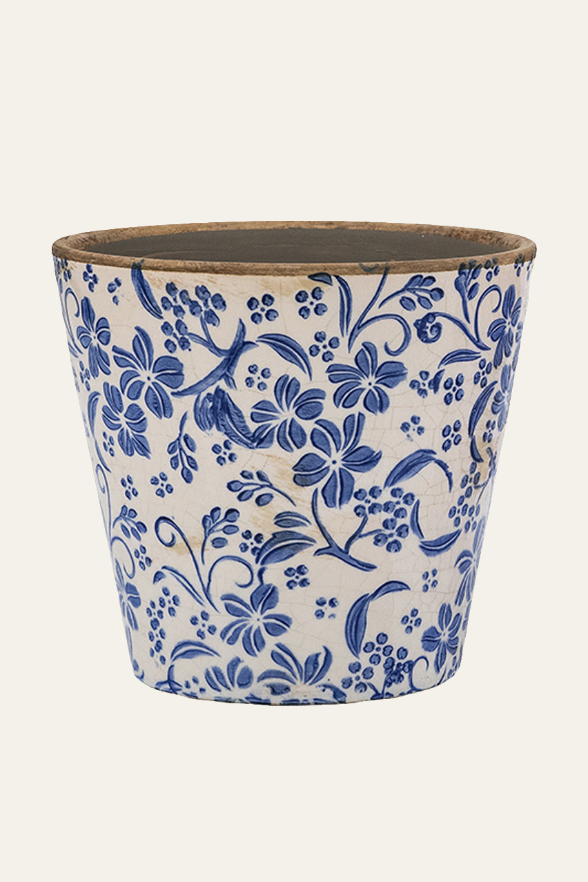 Ceramic Planter Blue Botanical Pattern