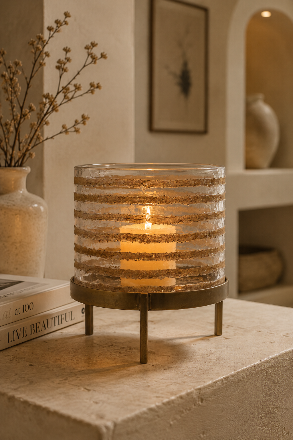 Modern Striped Glass Hurricane Candle Holder