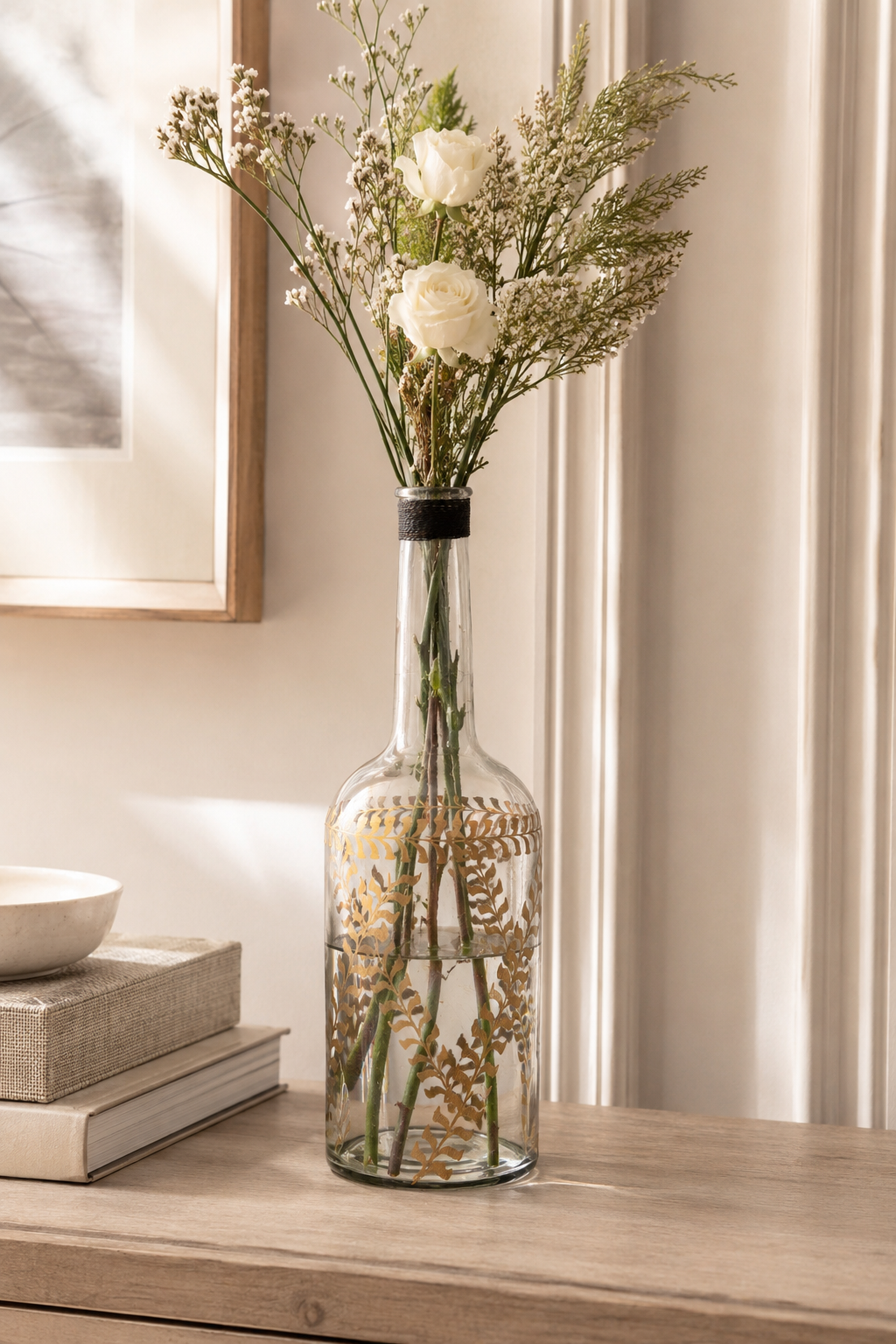 Small Botanical Leaf Glass Bottle