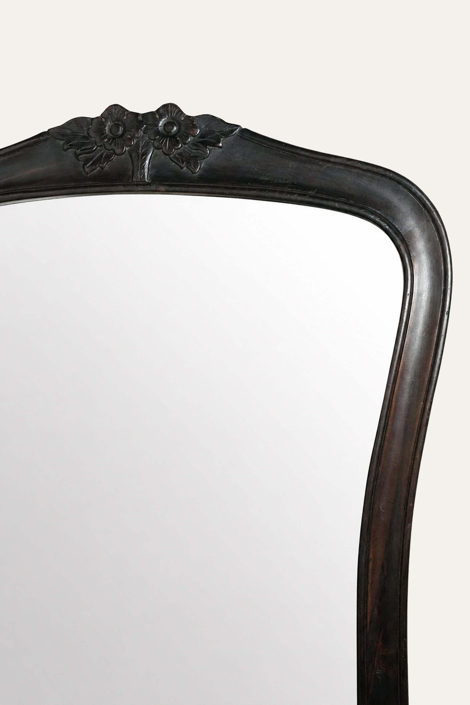 Contoured Dark Wood Floral Crest Wall Mirror