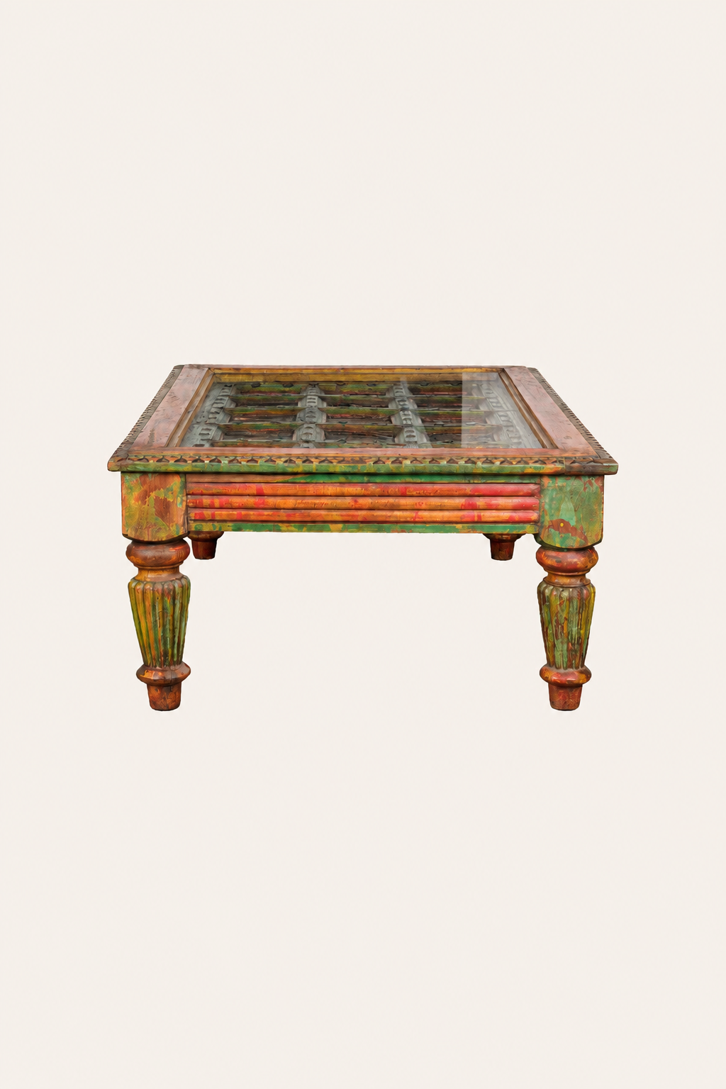 Rajasthani Style Grid Lattice Coffee Table