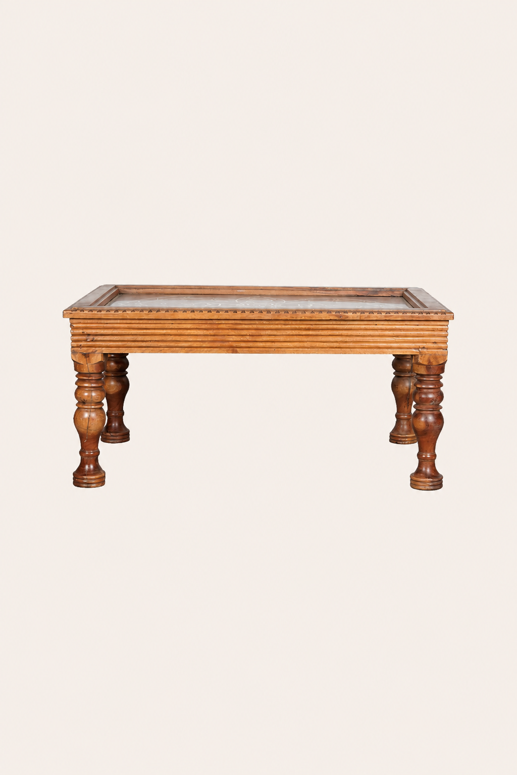 Mughal Style Bone Inlay Coffee Table with Turned Legs