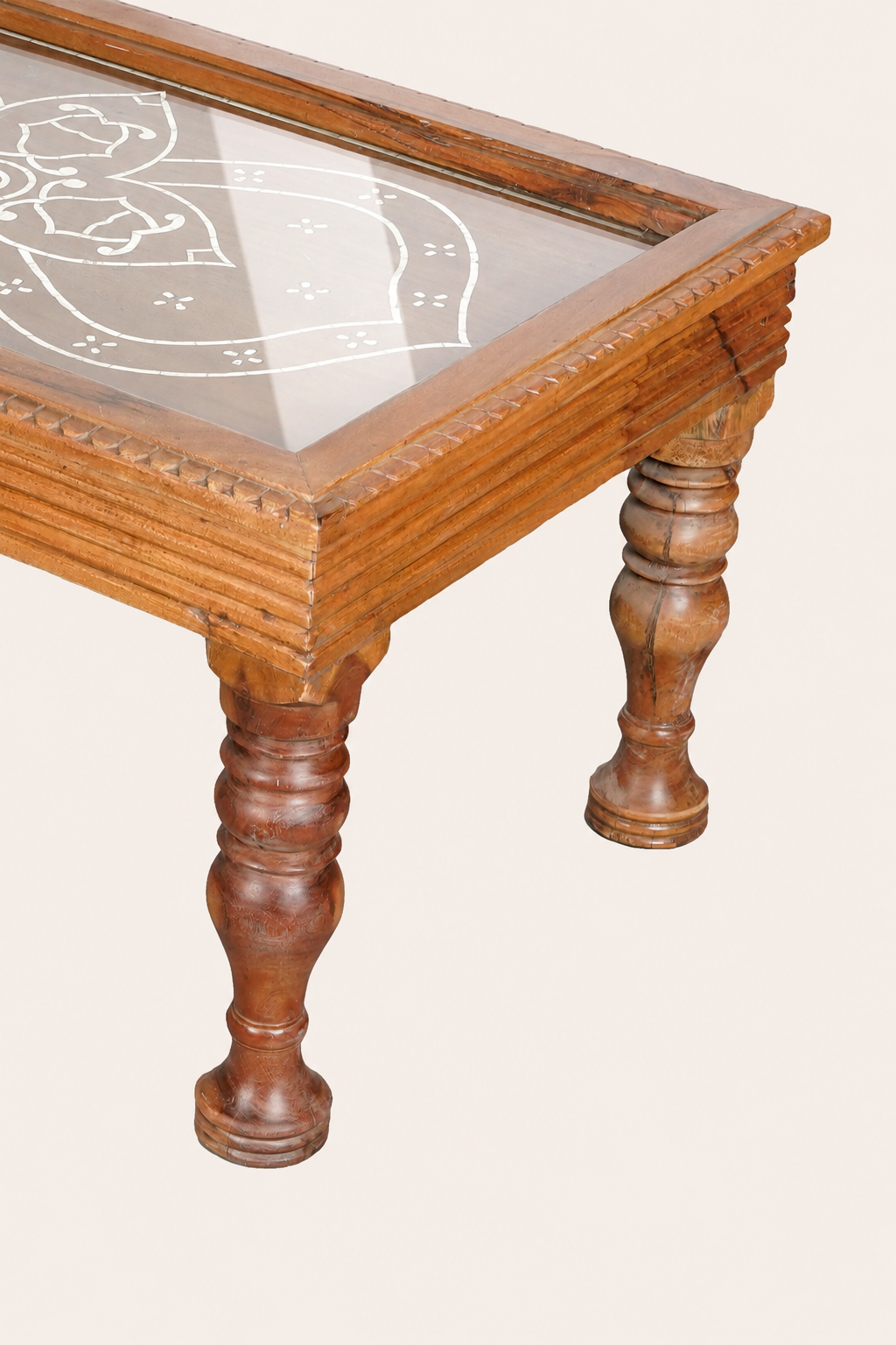Mughal Style Bone Inlay Coffee Table with Turned Legs