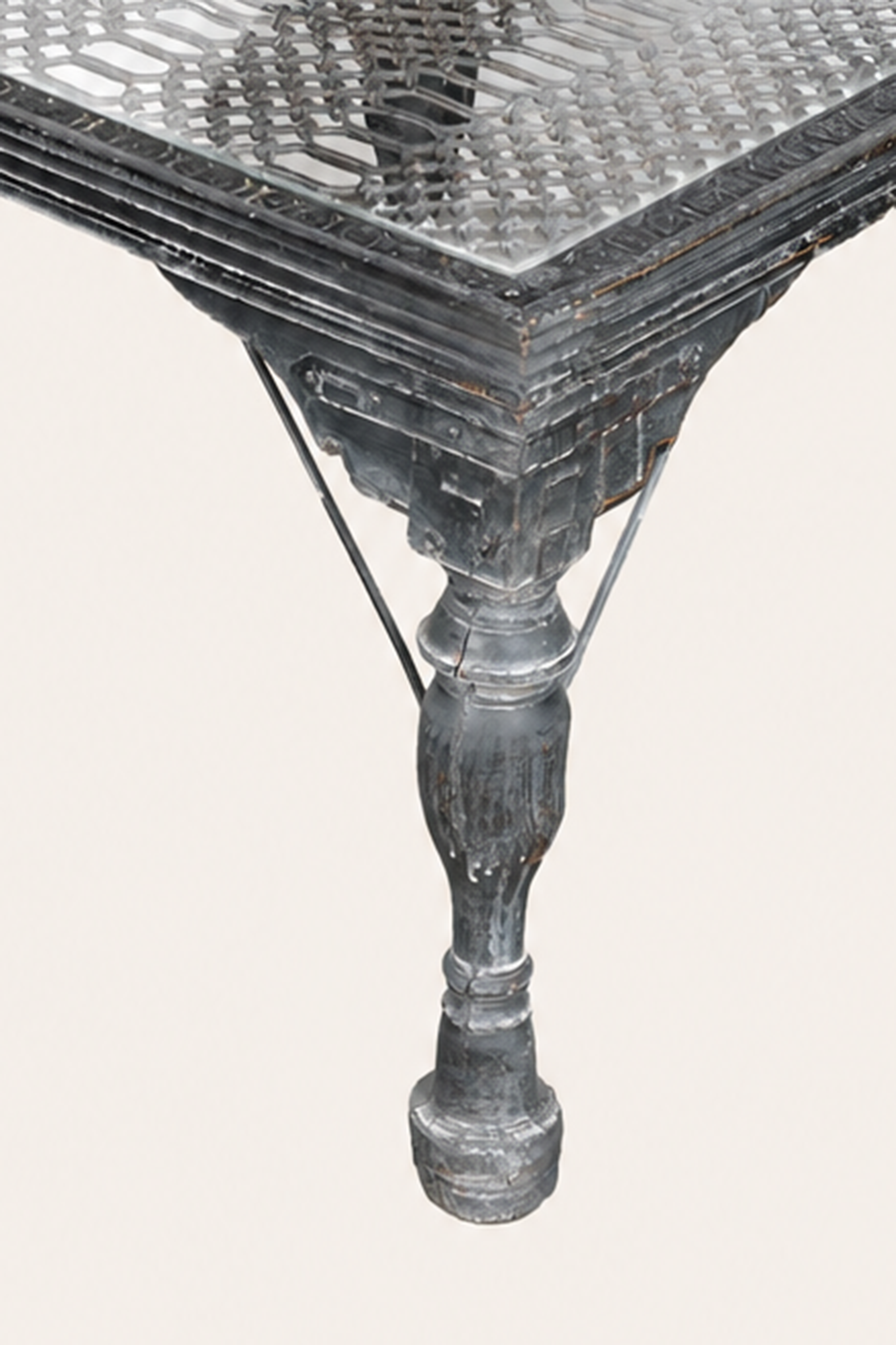 Charcoal Carved Indian Coffee Table with Mesh Top