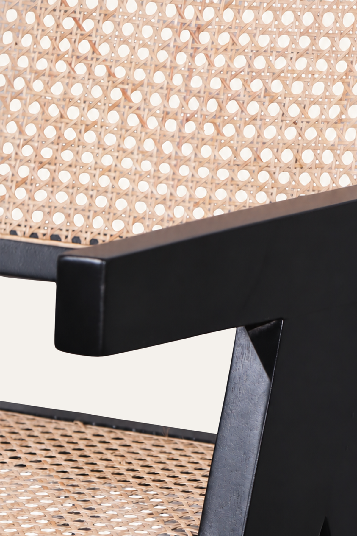 Black Woven Cane Armchair for Living Rooms and Reading Corners