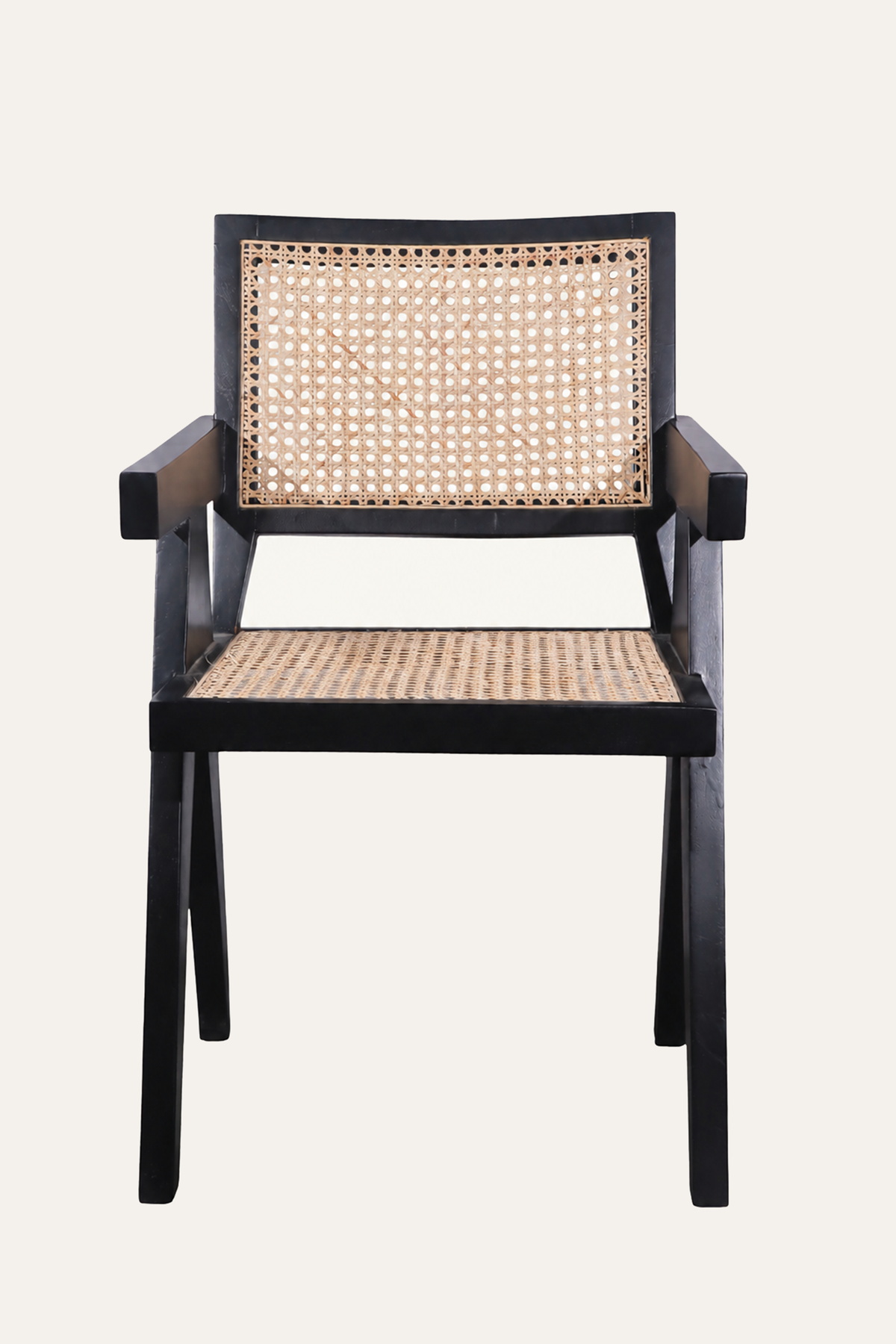 Black Woven Cane Armchair for Living Rooms and Reading Corners