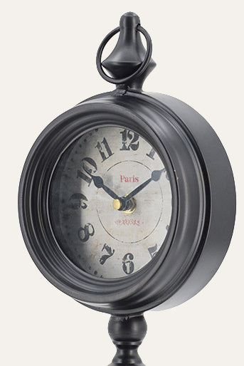Classic Black Metal Desk Clock with Pedestal Base