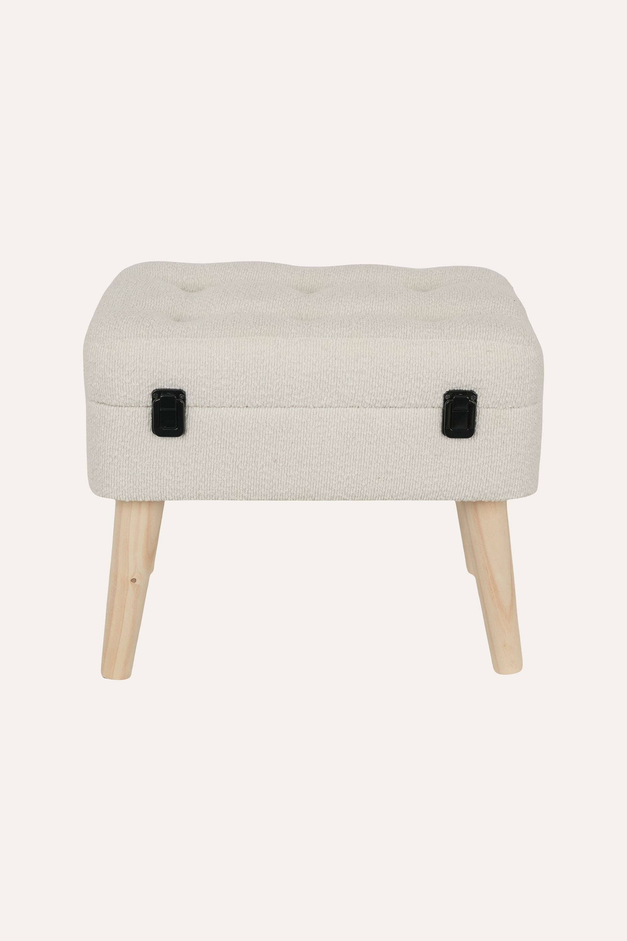 Cream Tufted Flannel Ottoman Stool