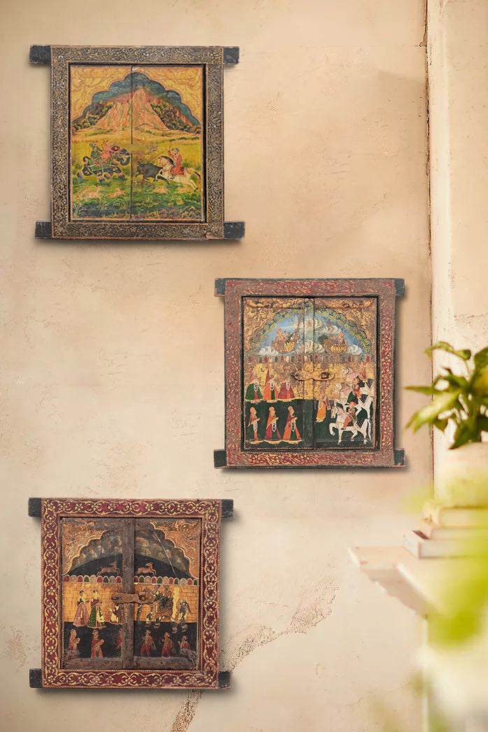 Painted Mughal Shikar Wooden Panel