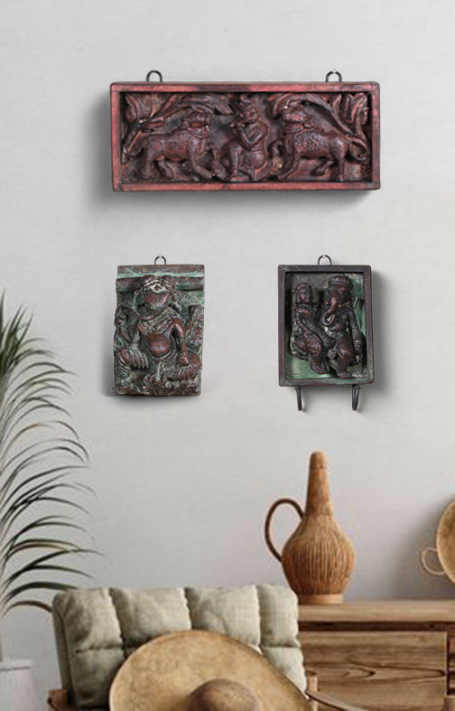 Krishna with Cows Carved Panel