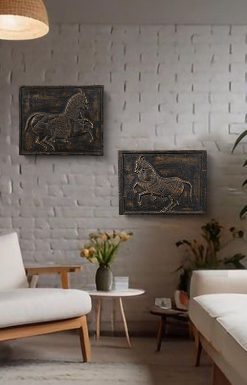 Horse Carved Wooden Panel