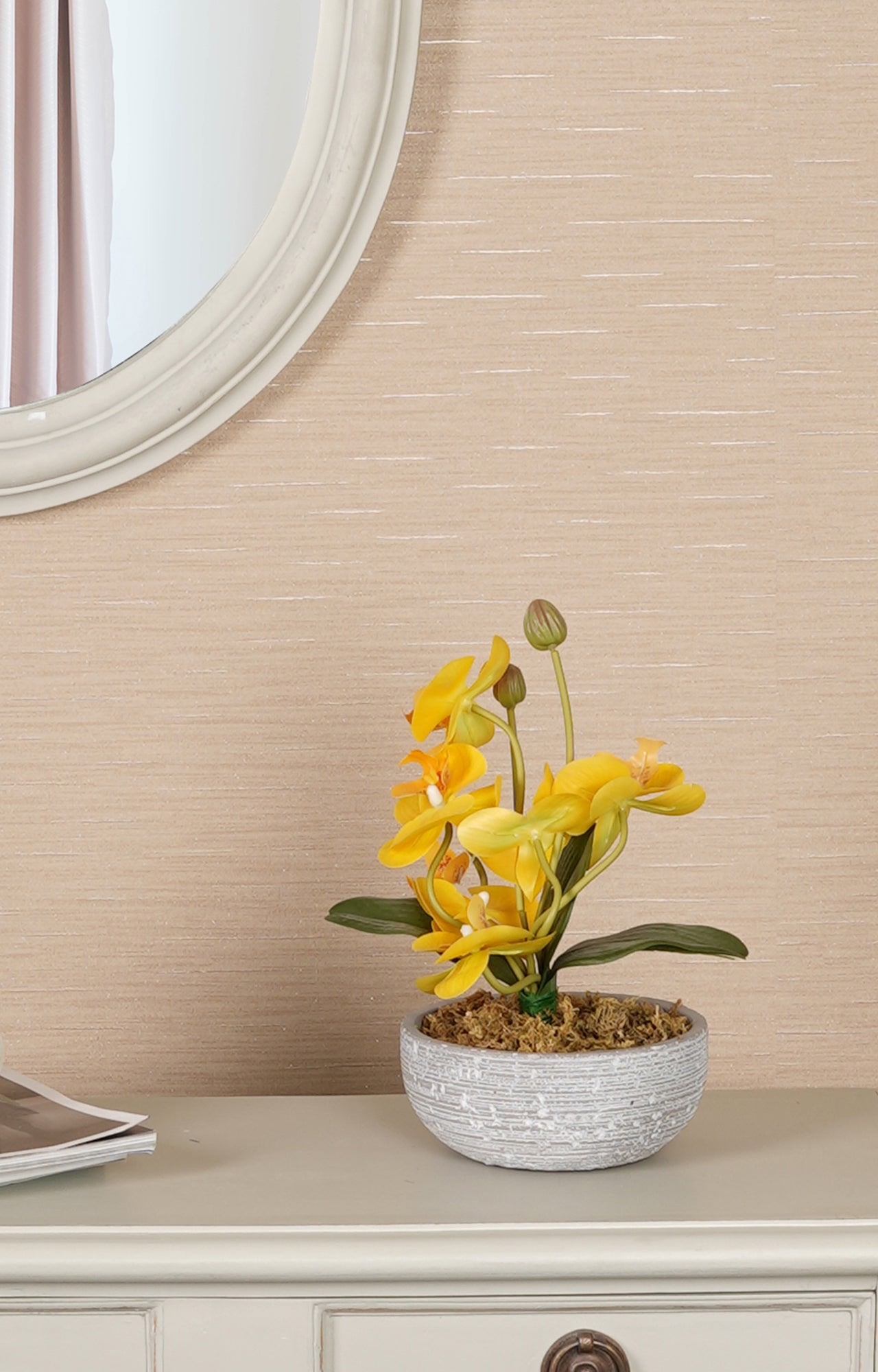 Artificial Yellow Orchid in Pot