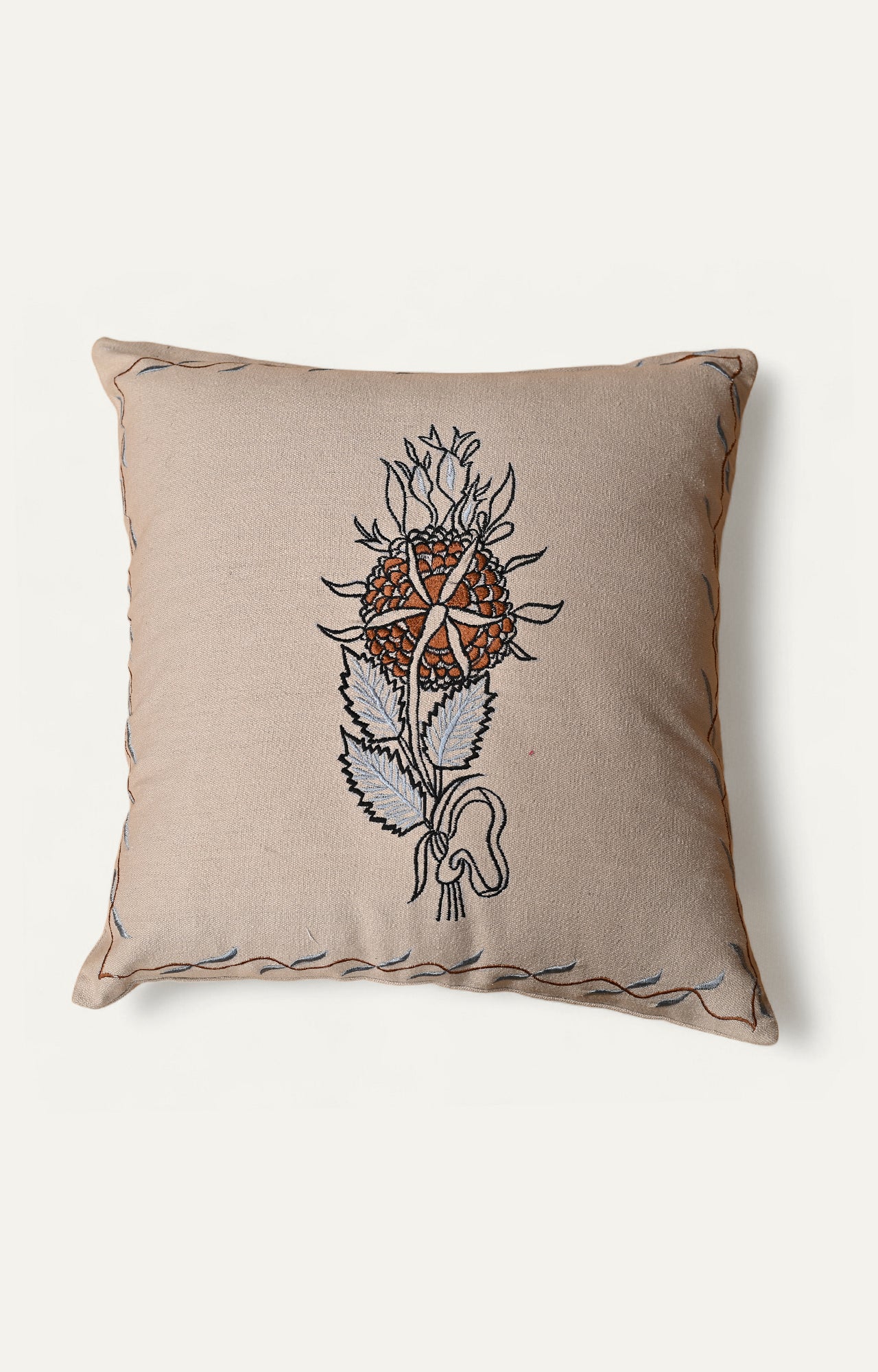 Floral Embroidered Linen Cushion Cover