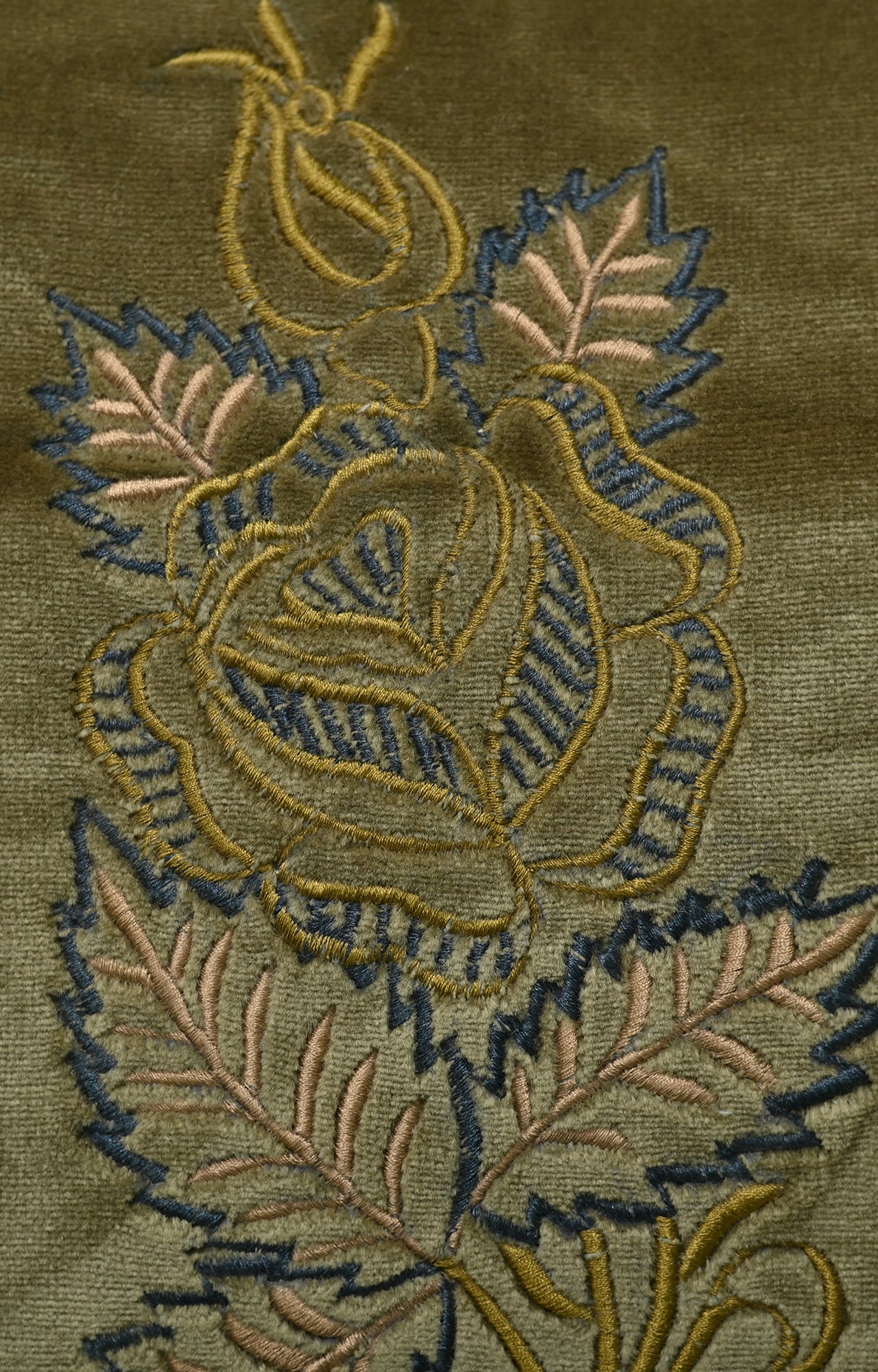 Green Floral Embroidered Cotton Cushion Cover